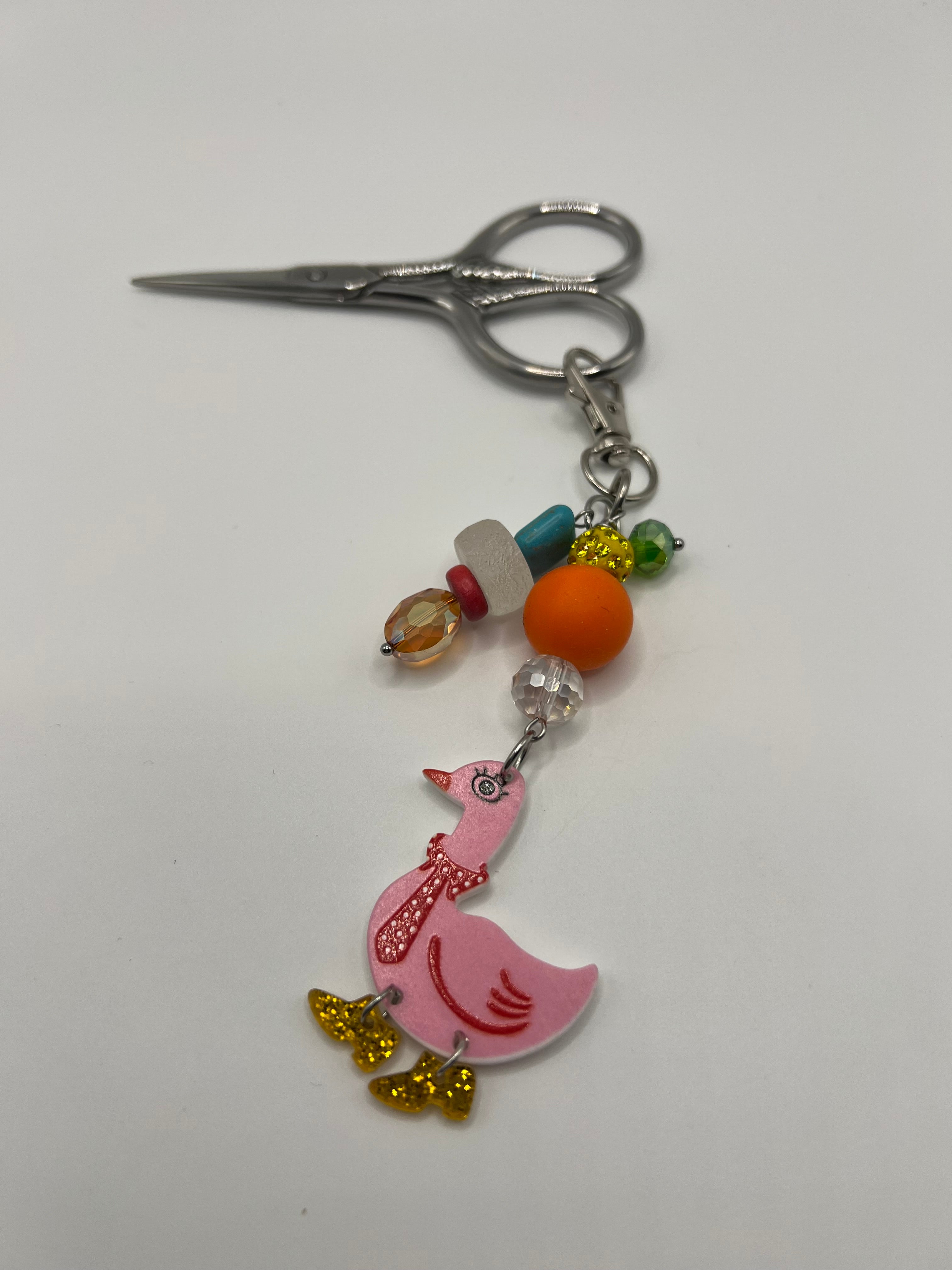 Pink Duck with Beads - Scissor Charm/Zipper Bag Pull
