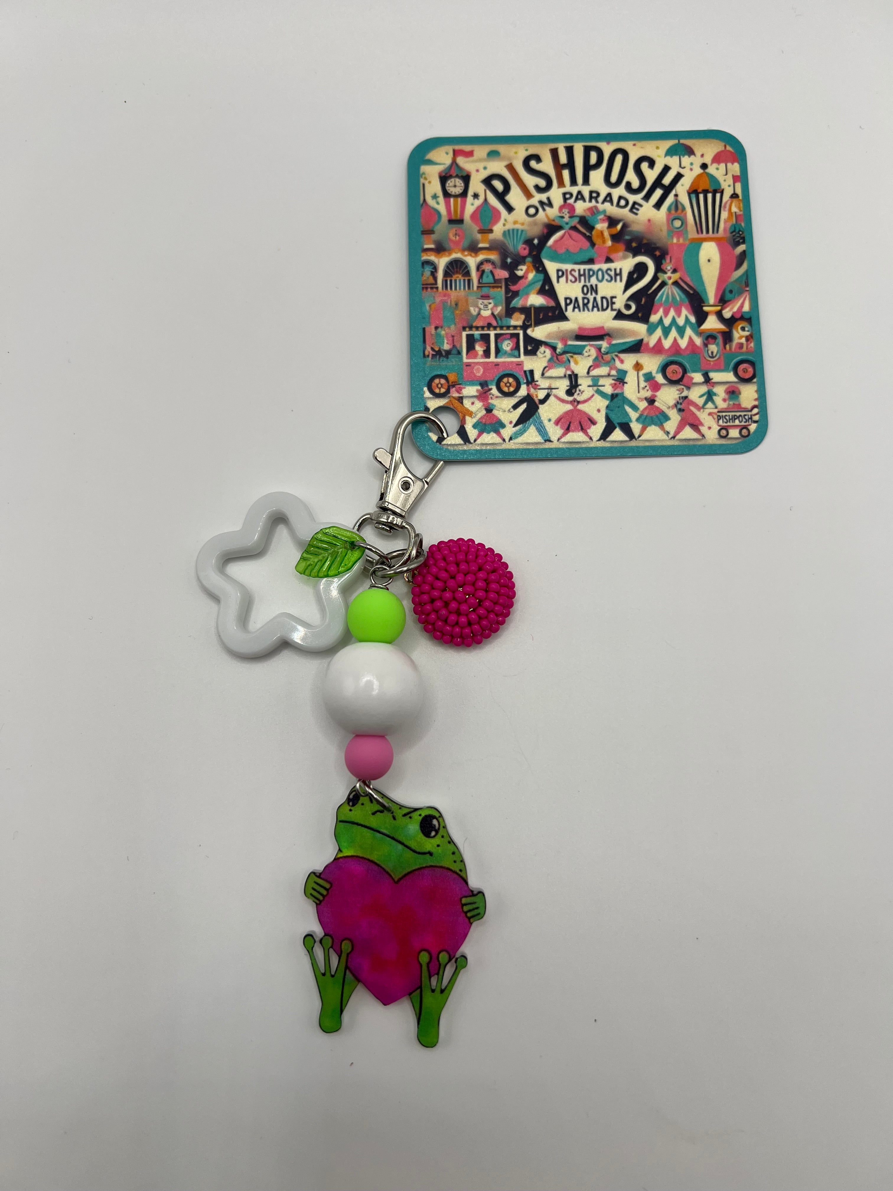 Frog with Heart and White Star Charm - Scissor Charm/Zipper Bag Pull