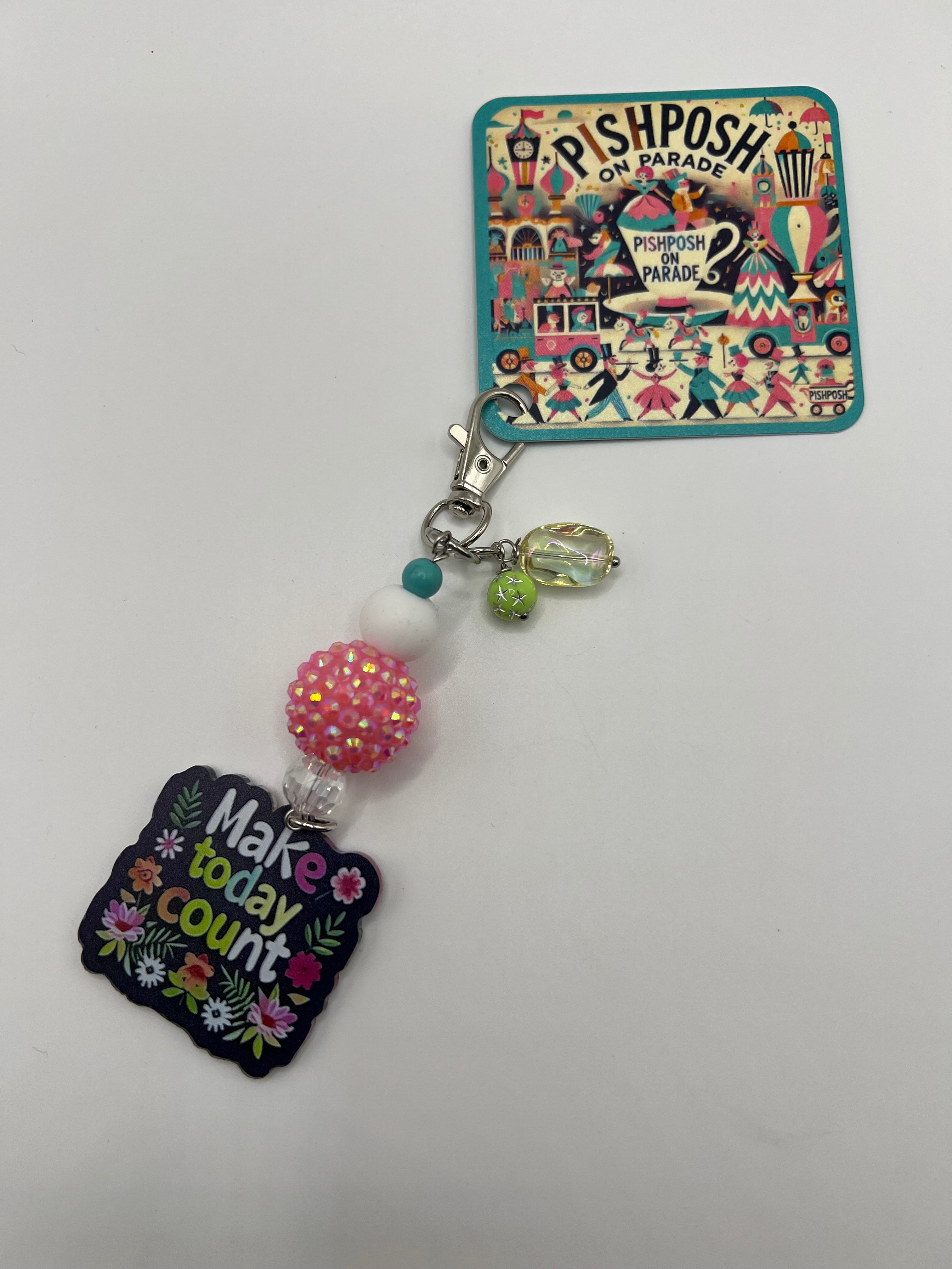 Make Today Count with Sparkle Pink Bead - Scissor Charm/ Zipper Bag Pull