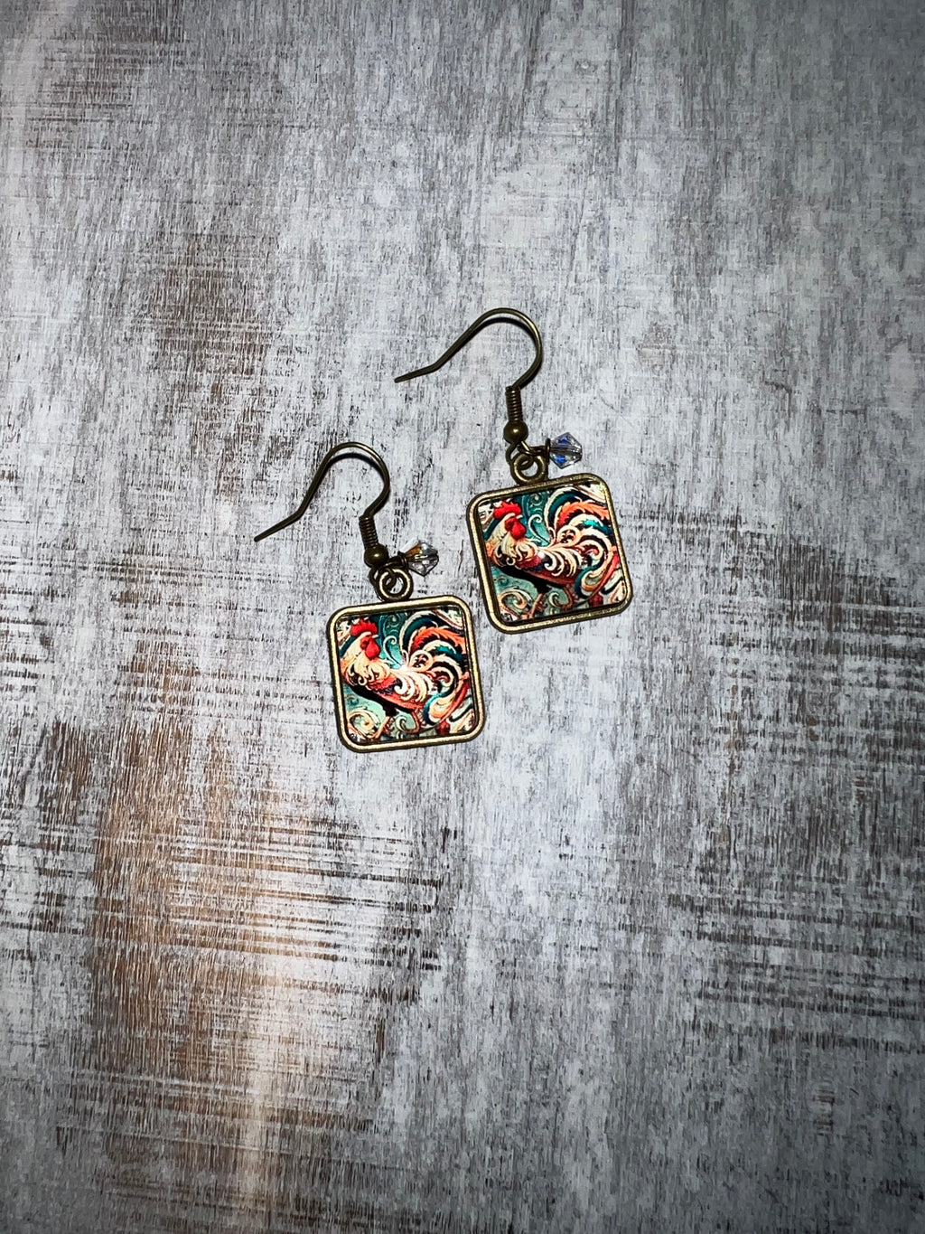 Colorful Rooster Earrings with Crystal