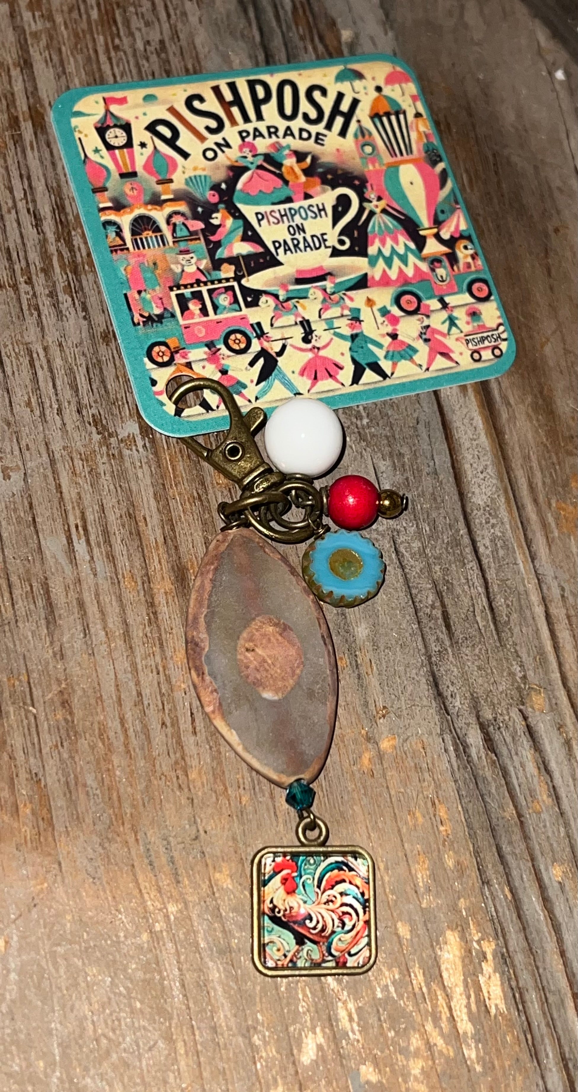 Colorful Rooster with Daisy Bead - Scissor Charm/Zipper Bag Pull