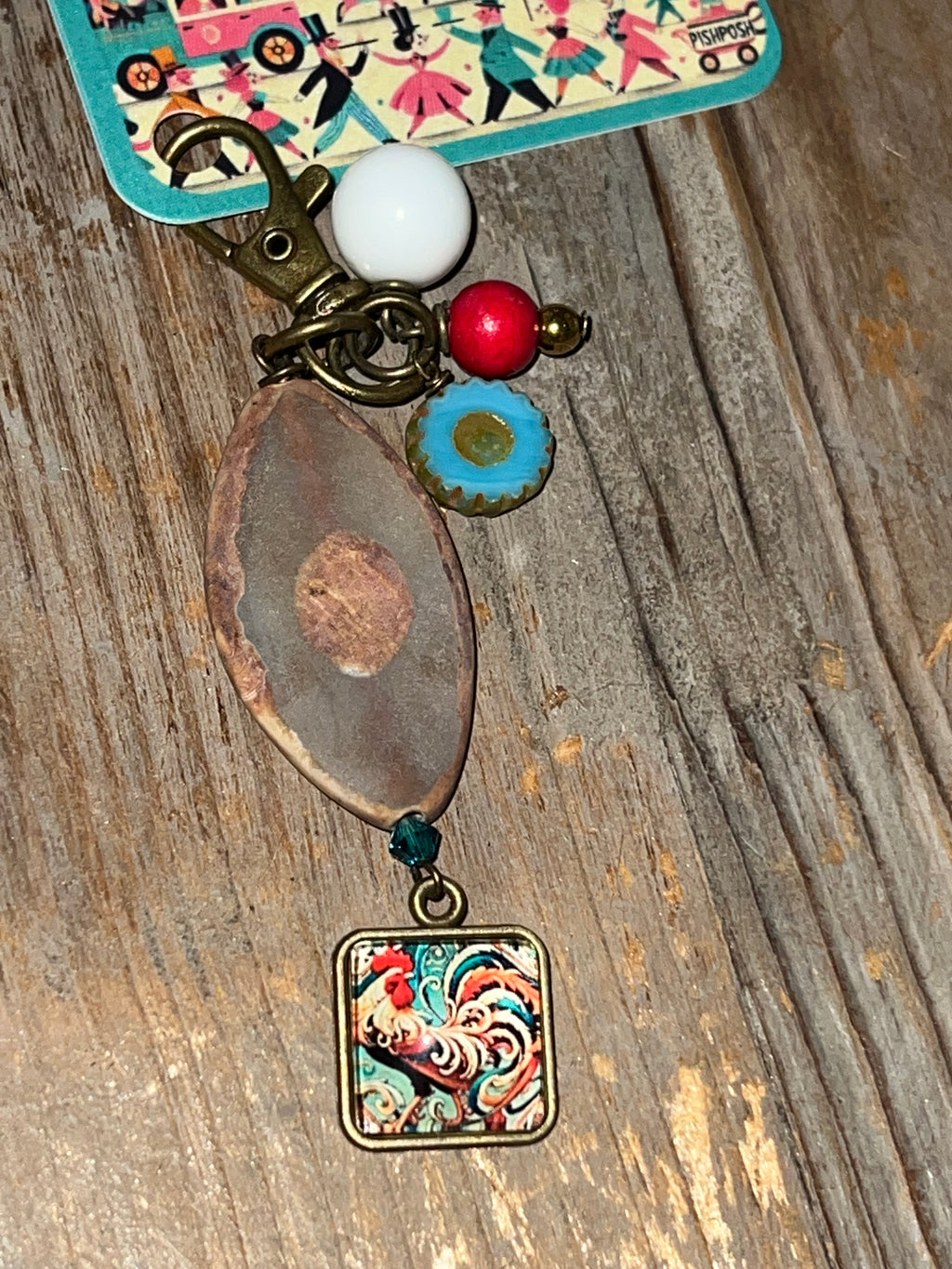 Colorful Rooster with Daisy Bead - Scissor Charm/Zipper Bag Pull