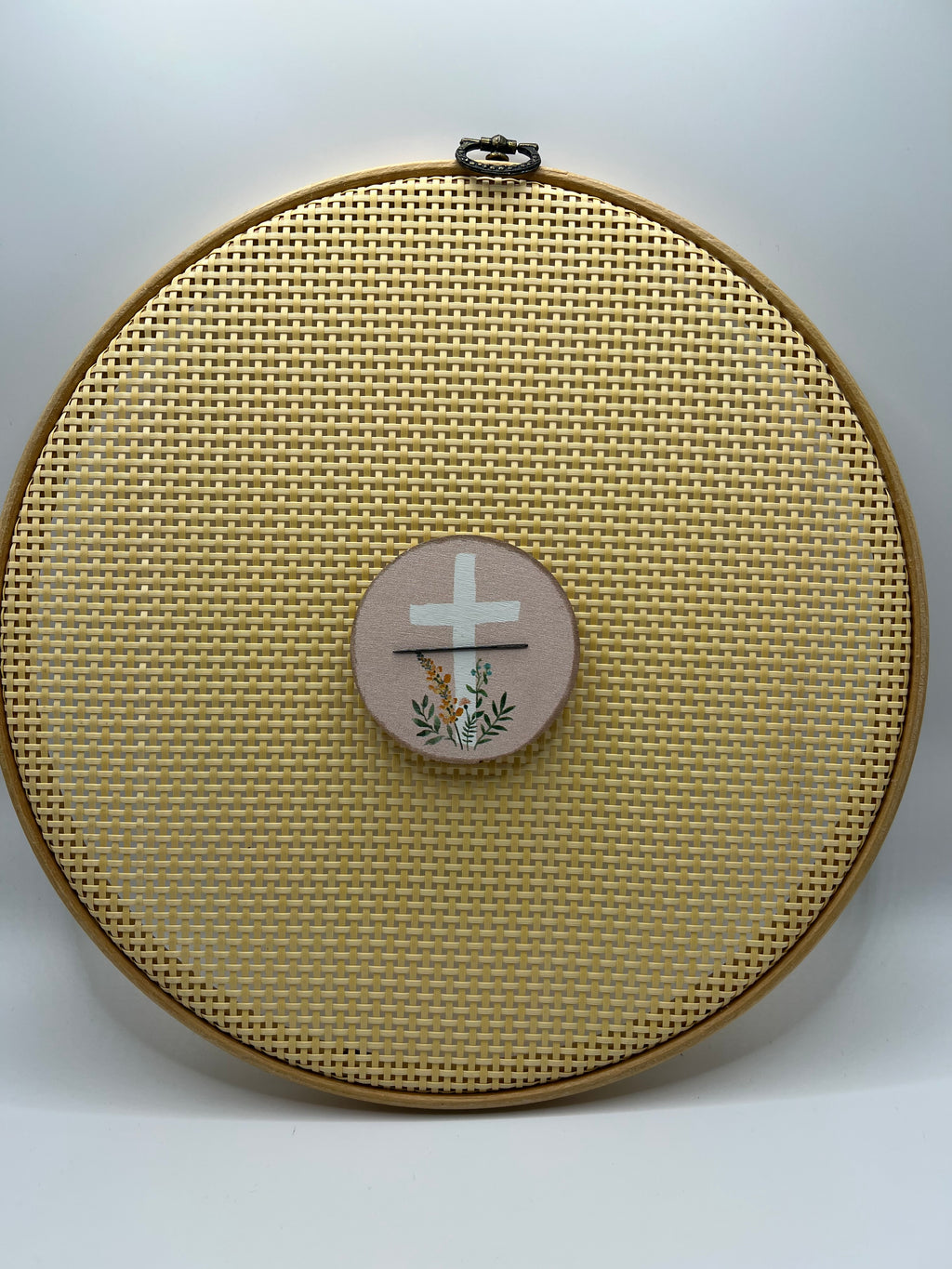 White Cross with Flowers - Needle Minder