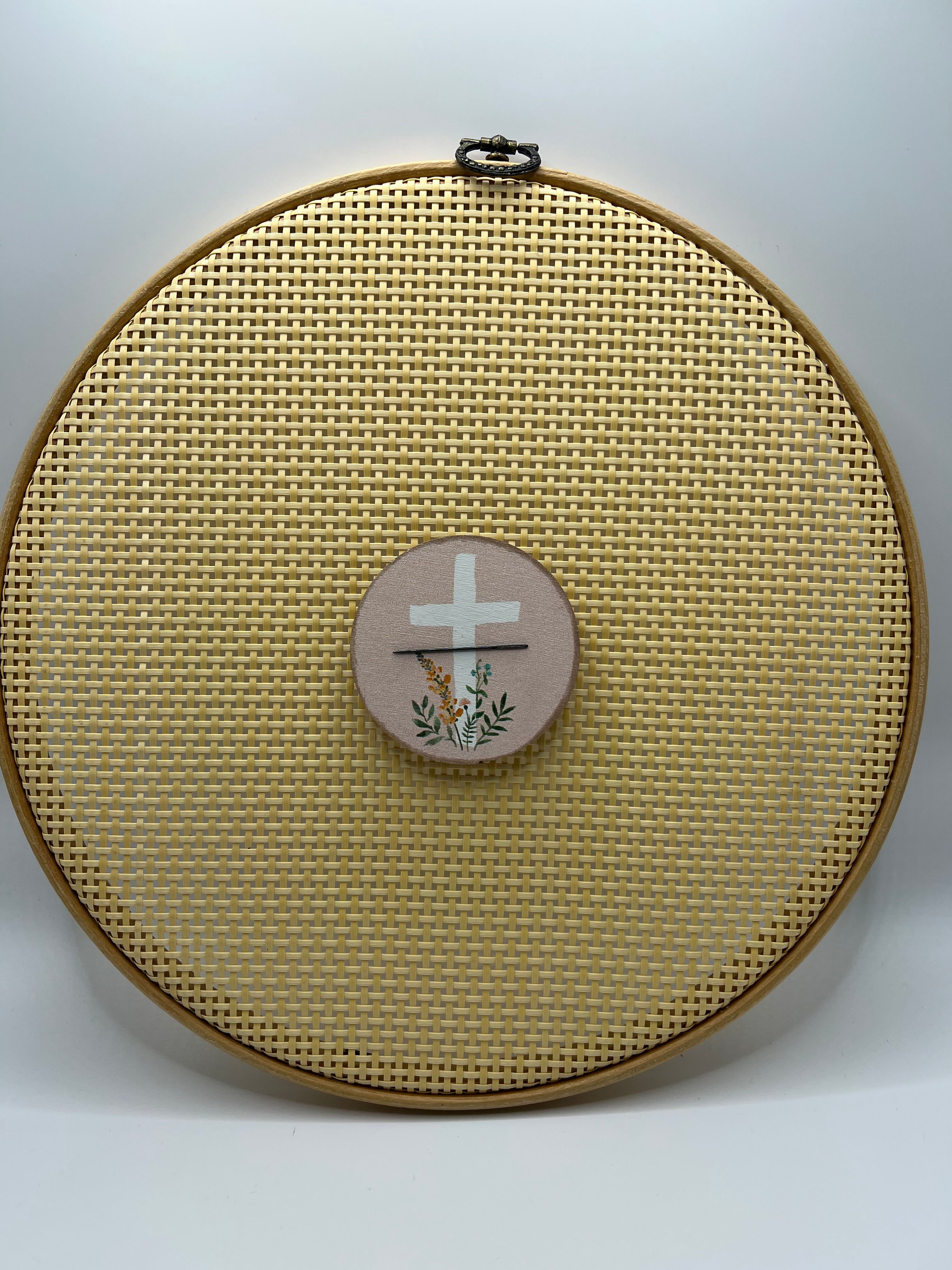 White Cross with Flowers - Needle Minder