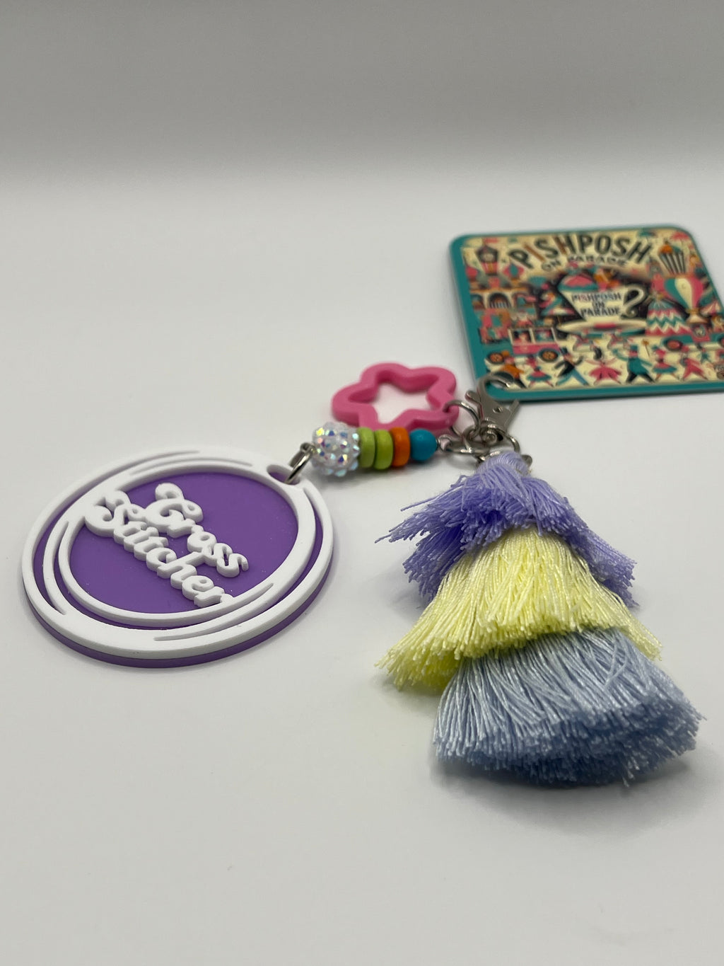 Cross Stitcher with Pink Star and Tassel - Scissor Charm/Zipper Bag Pull