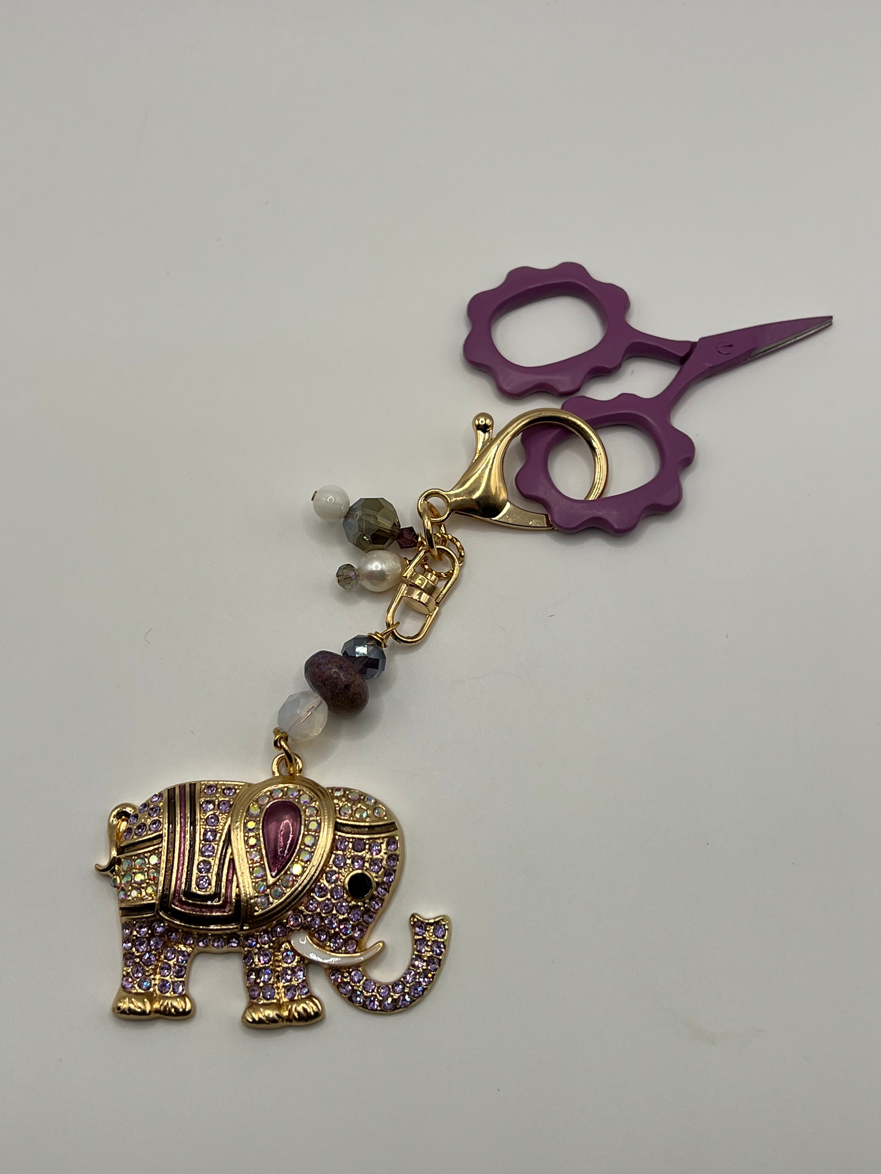 Purple Rhinestone Elephant - Scissor Charm/Zipper Bag Pull