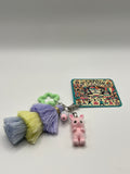 Fuzzy Bunny with Green Star and Tassel - Scissor Charm/Zipper Bag Pull