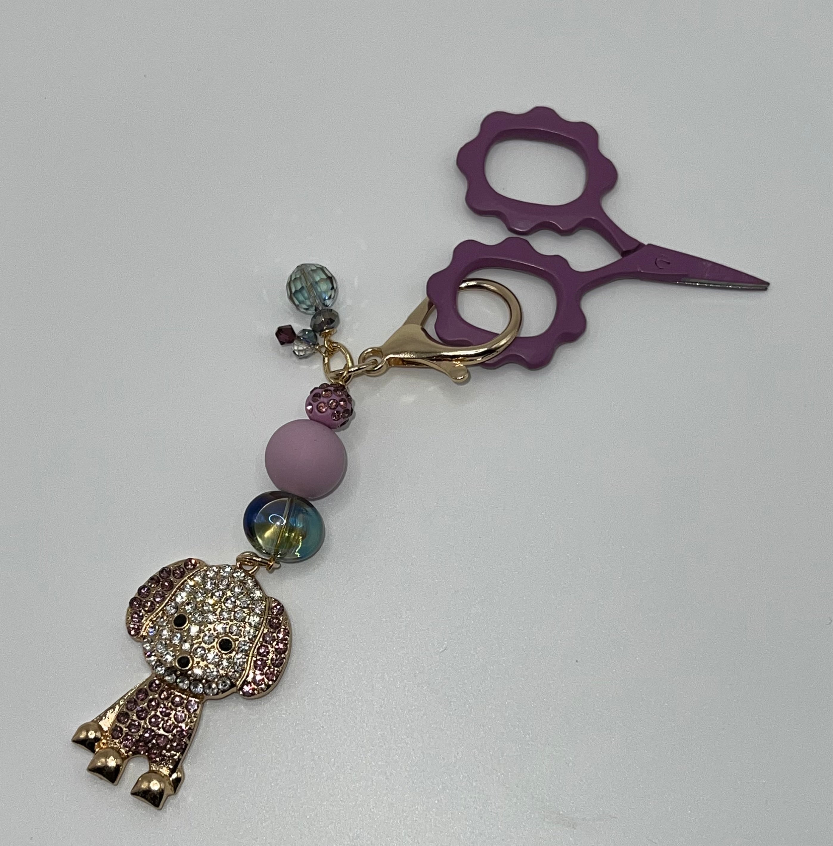 Purple Rhinestone Puppy - Scissor Charm/Zipper Bag Pull
