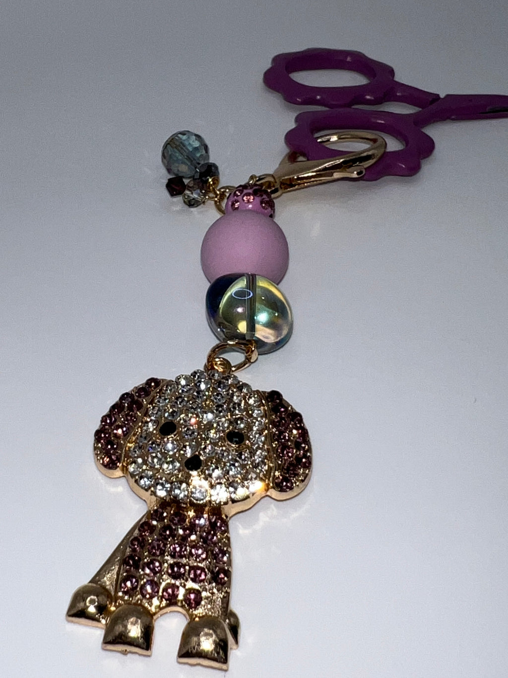 Purple Rhinestone Puppy - Scissor Charm/Zipper Bag Pull