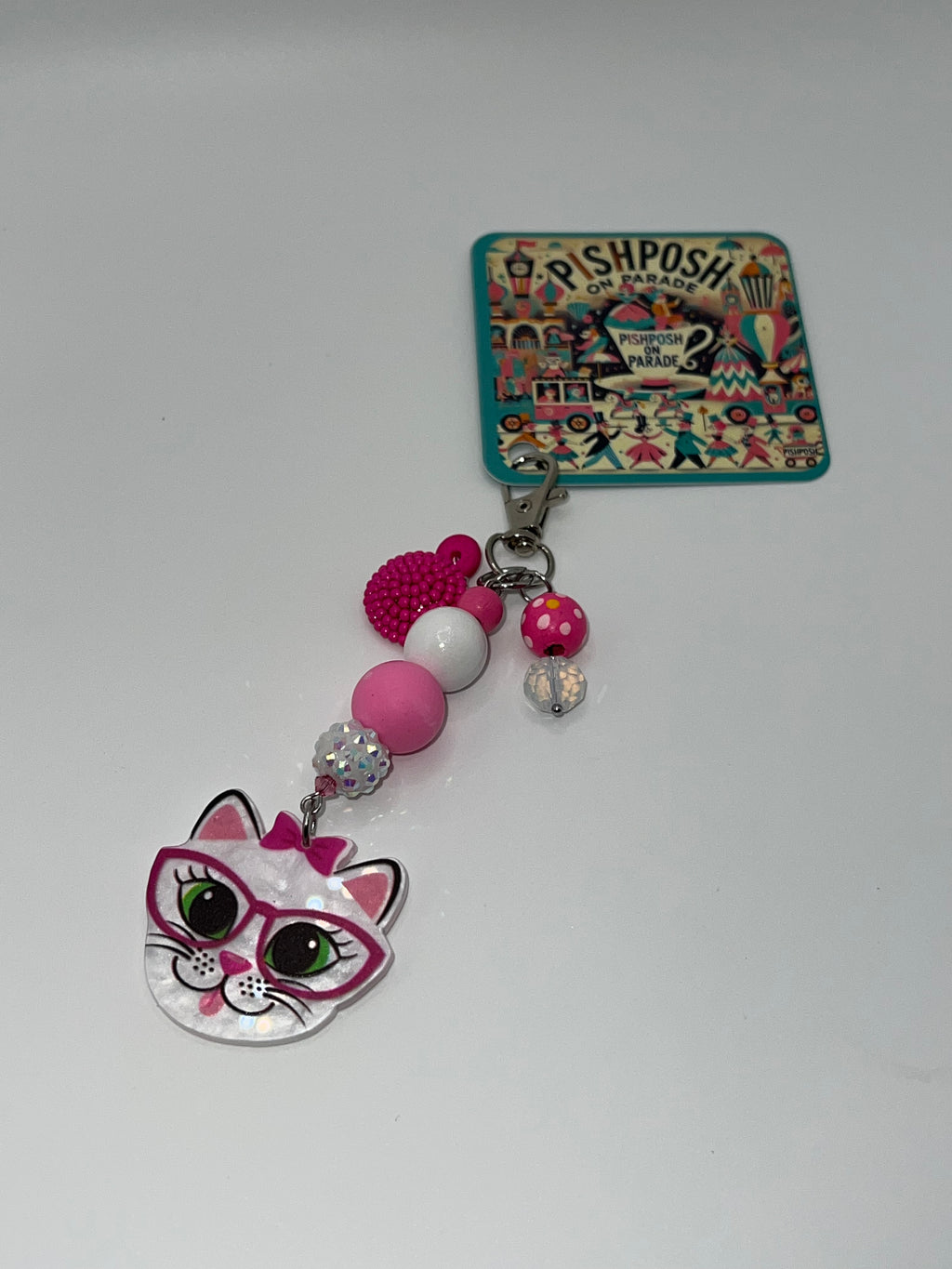 Kitty in Pink Glasses - Scissor Charm/Zipper Bag Pull