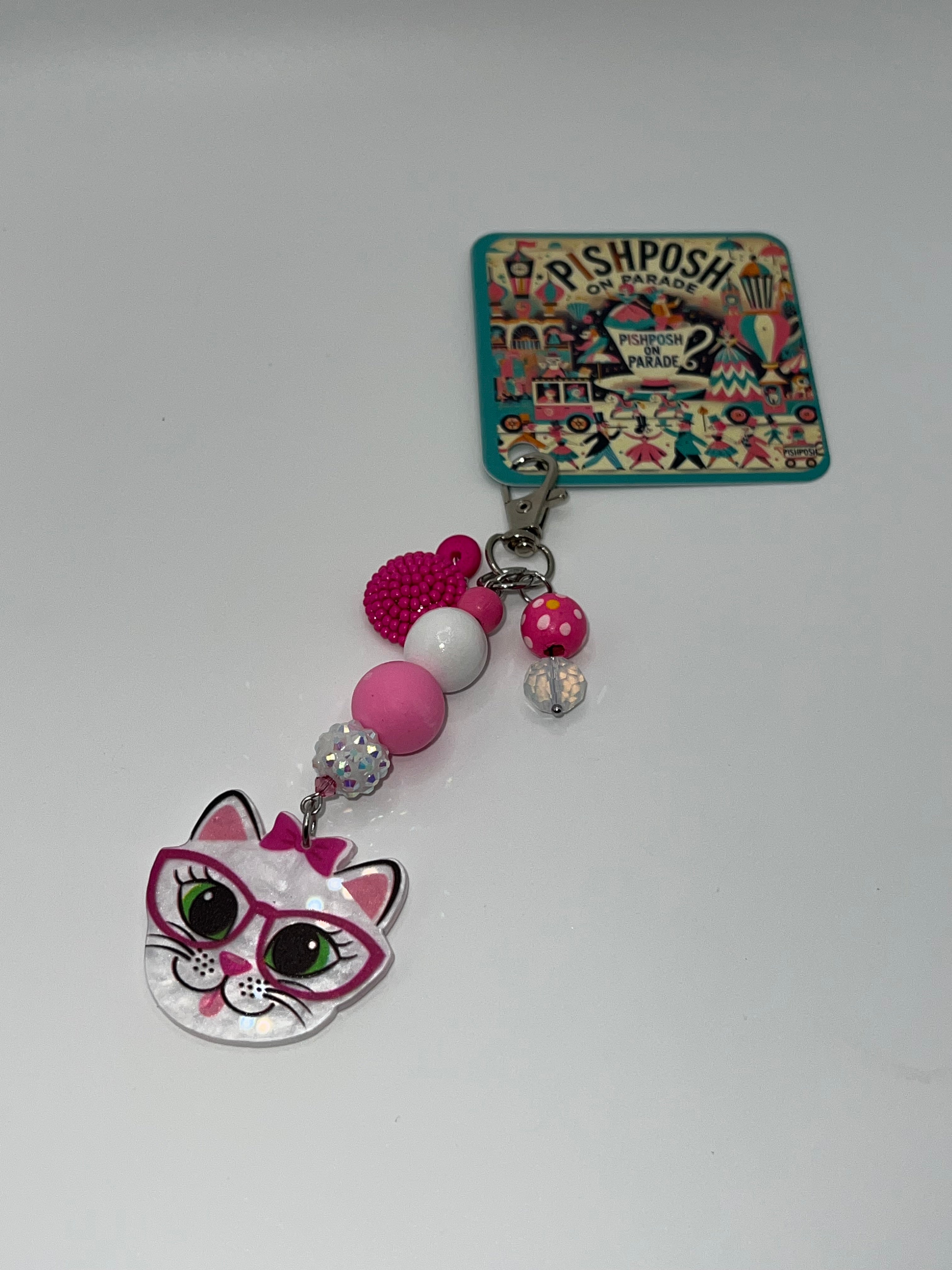 Kitty in Pink Glasses - Scissor Charm/Zipper Bag Pull