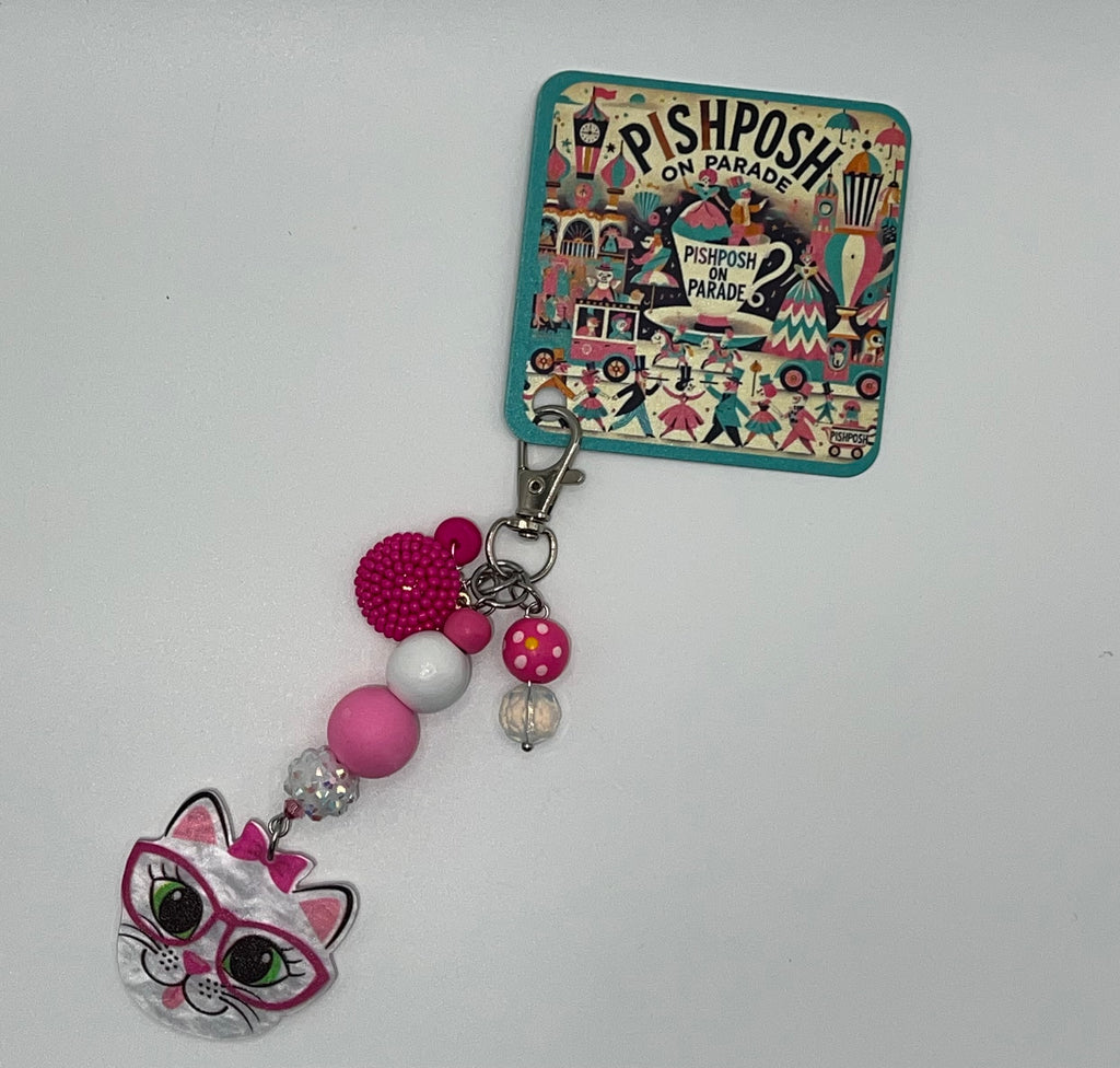 Kitty in Pink Glasses - Scissor Charm/Zipper Bag Pull