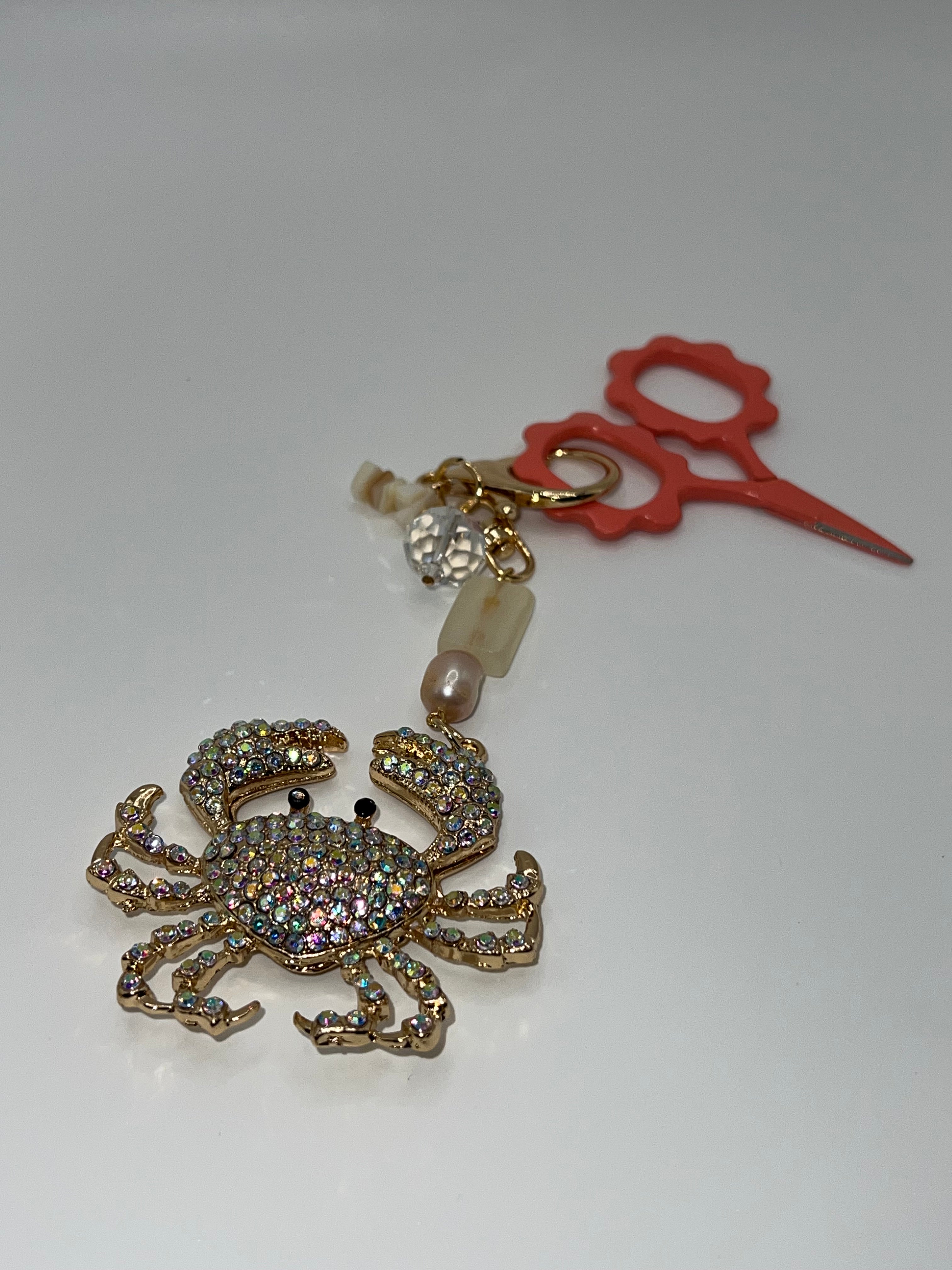 Crystal AB Rhinestone Crab- Scissor Charm/Zipper Bag Pull