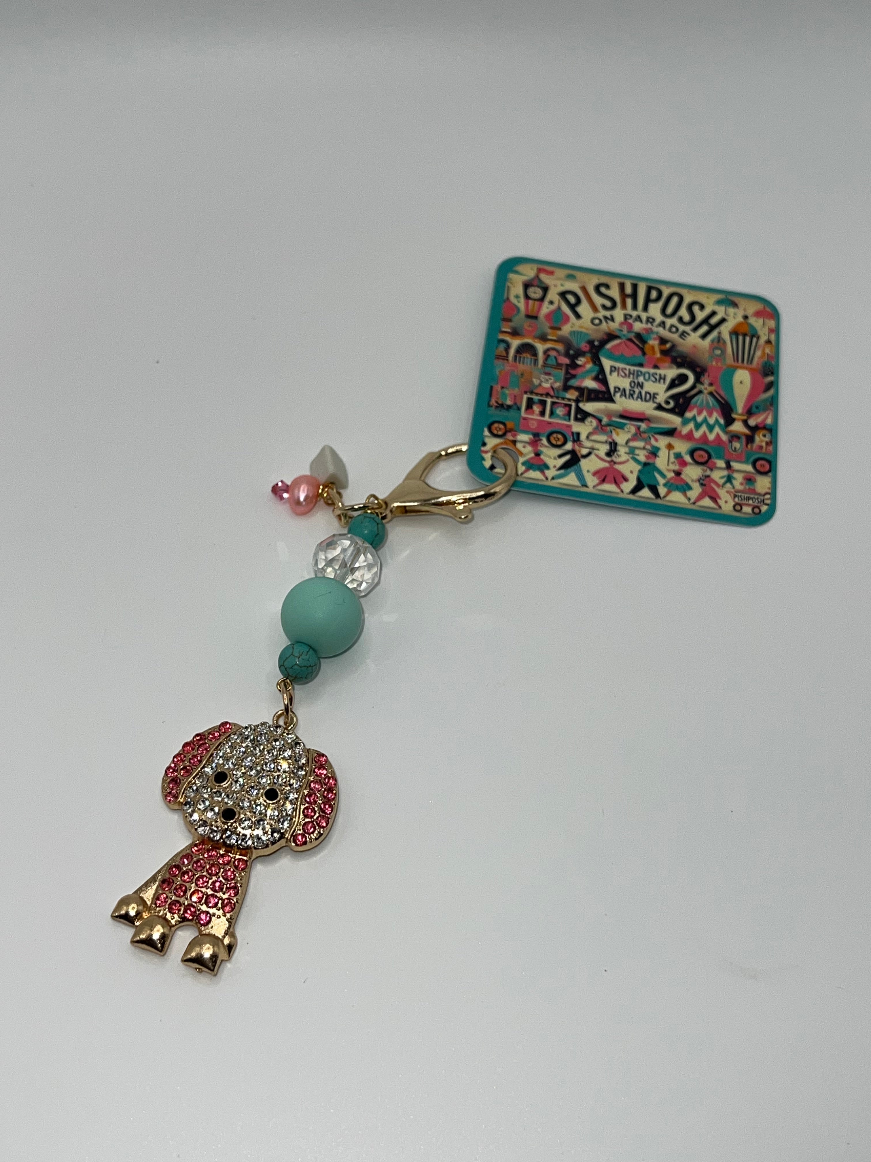 Bright Pink Rhinestone Puppy - Scissor Charm/Zipper Bag Pull