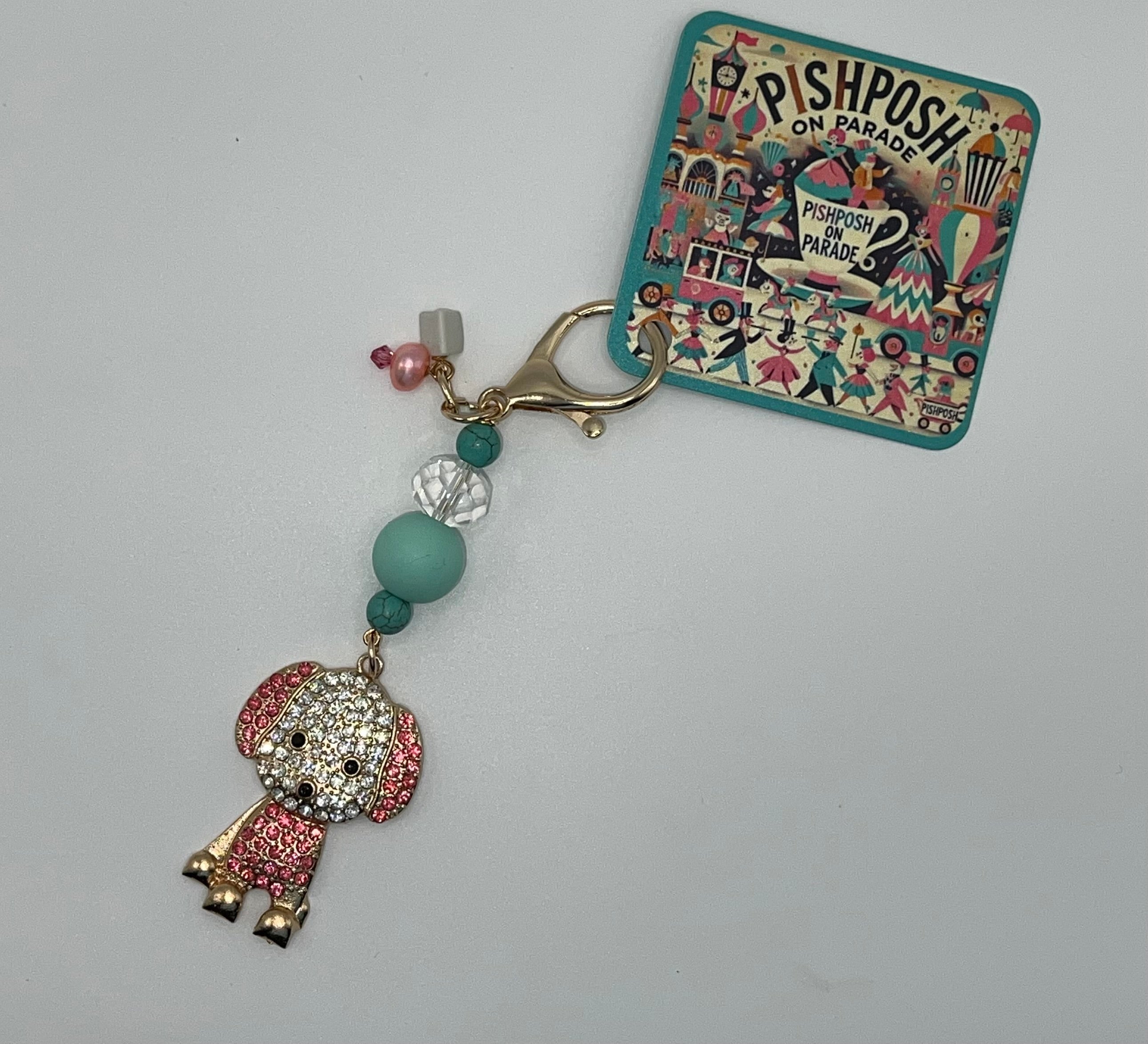 Bright Pink Rhinestone Puppy - Scissor Charm/Zipper Bag Pull