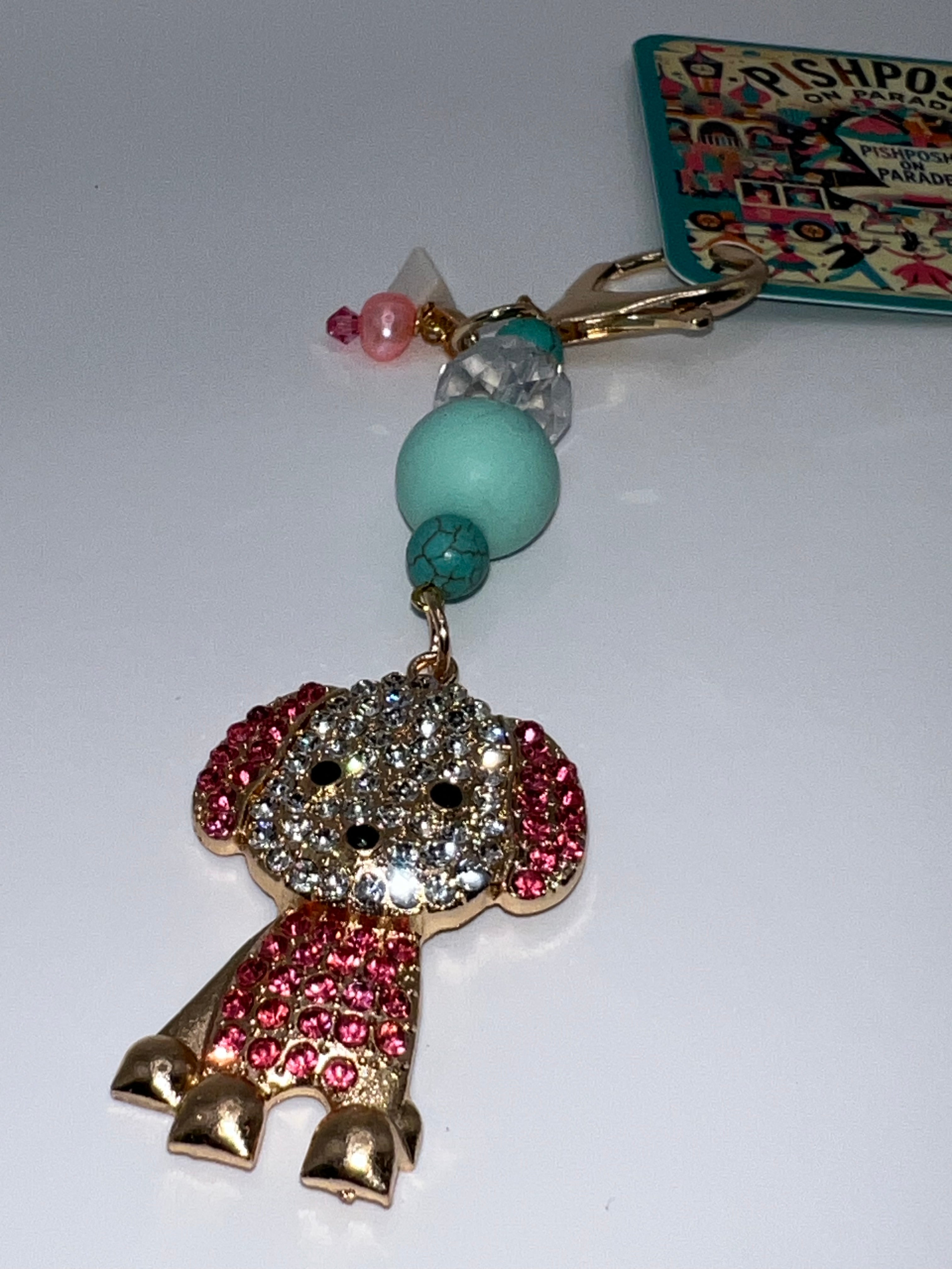 Bright Pink Rhinestone Puppy - Scissor Charm/Zipper Bag Pull