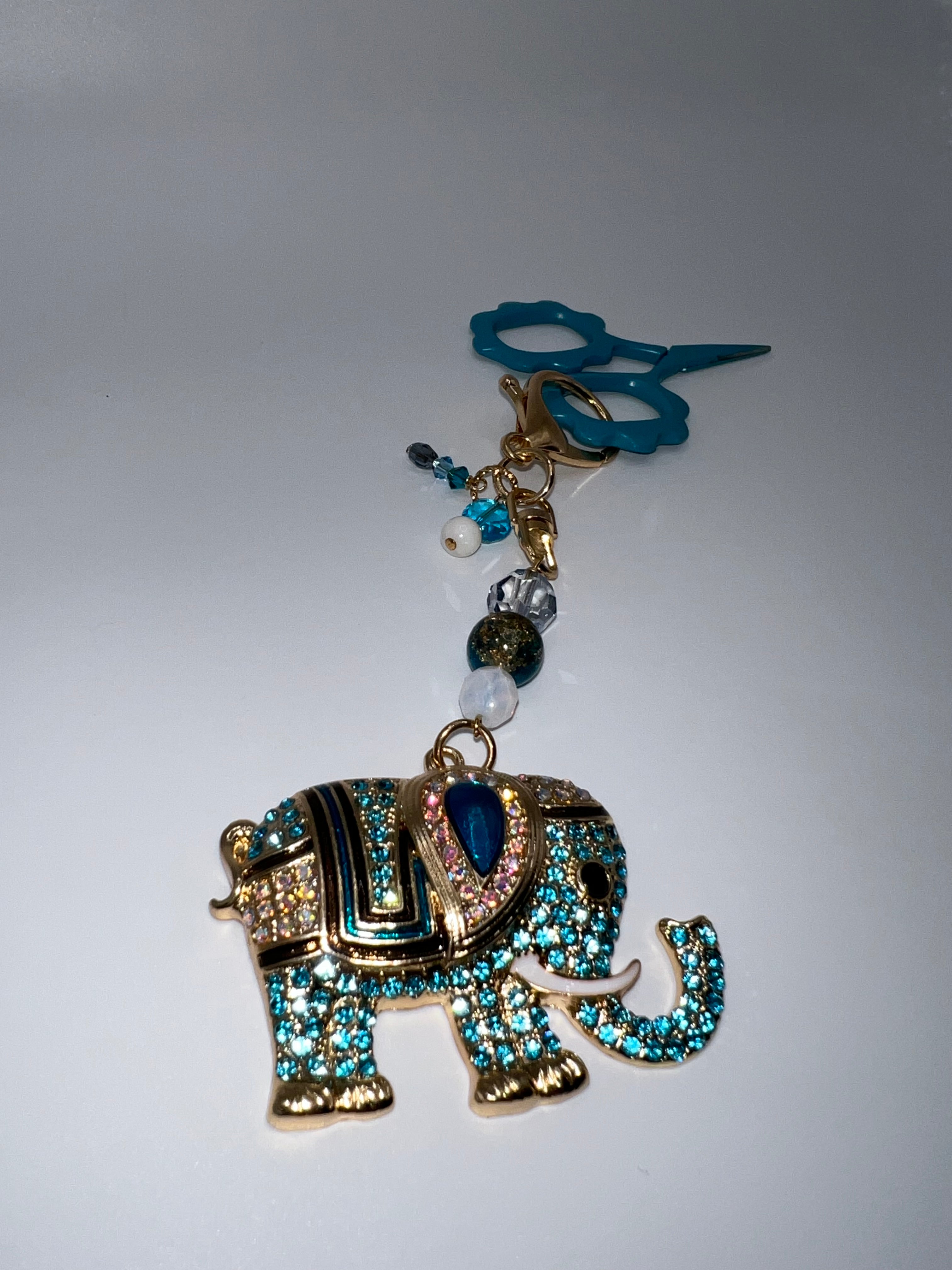 Blue Rhinestone Elephant - Scissor Charm/Zipper Bag Pull