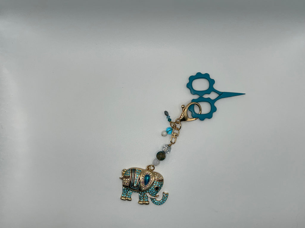 Blue Rhinestone Elephant - Scissor Charm/Zipper Bag Pull
