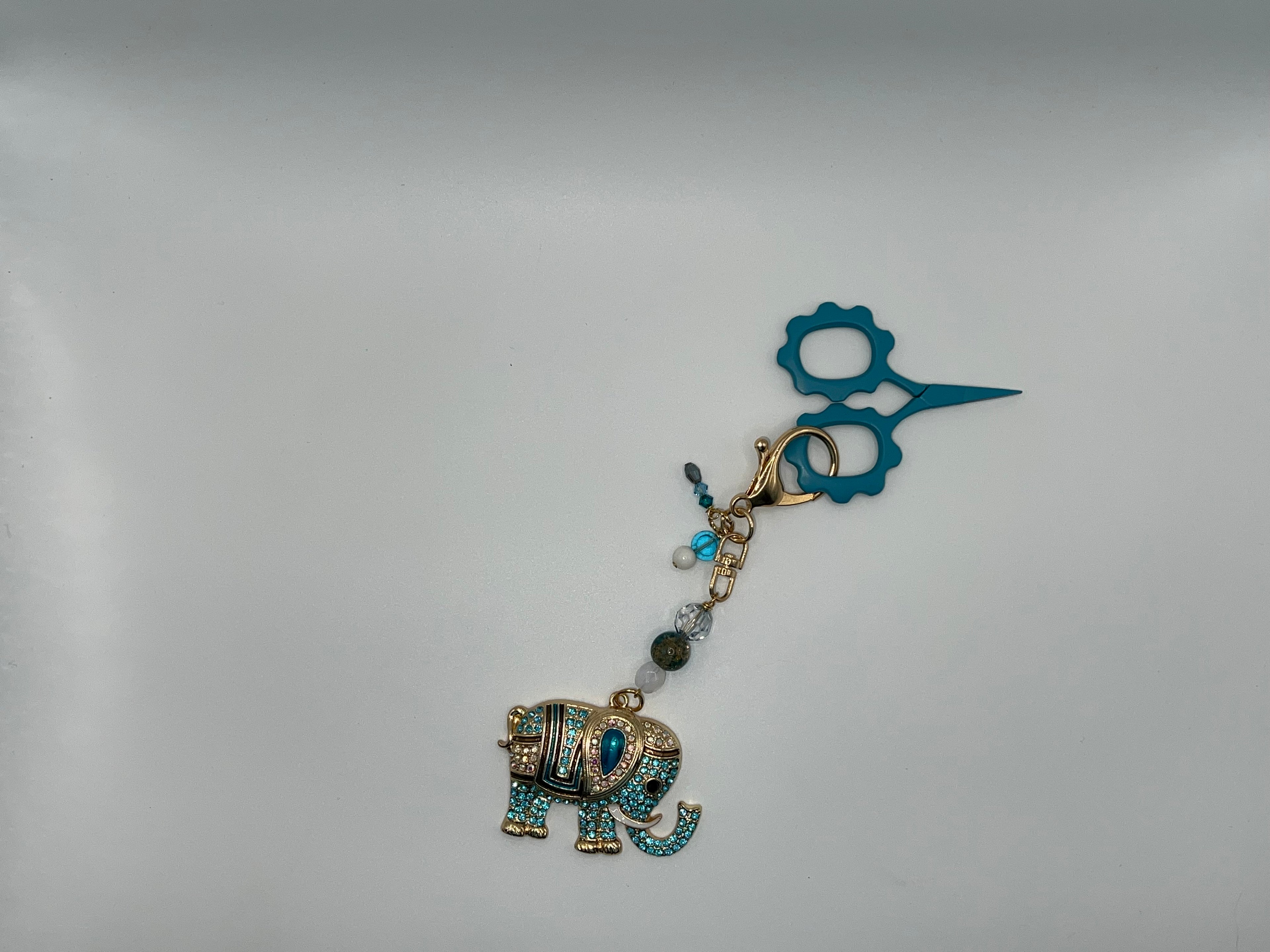 Blue Rhinestone Elephant - Scissor Charm/Zipper Bag Pull