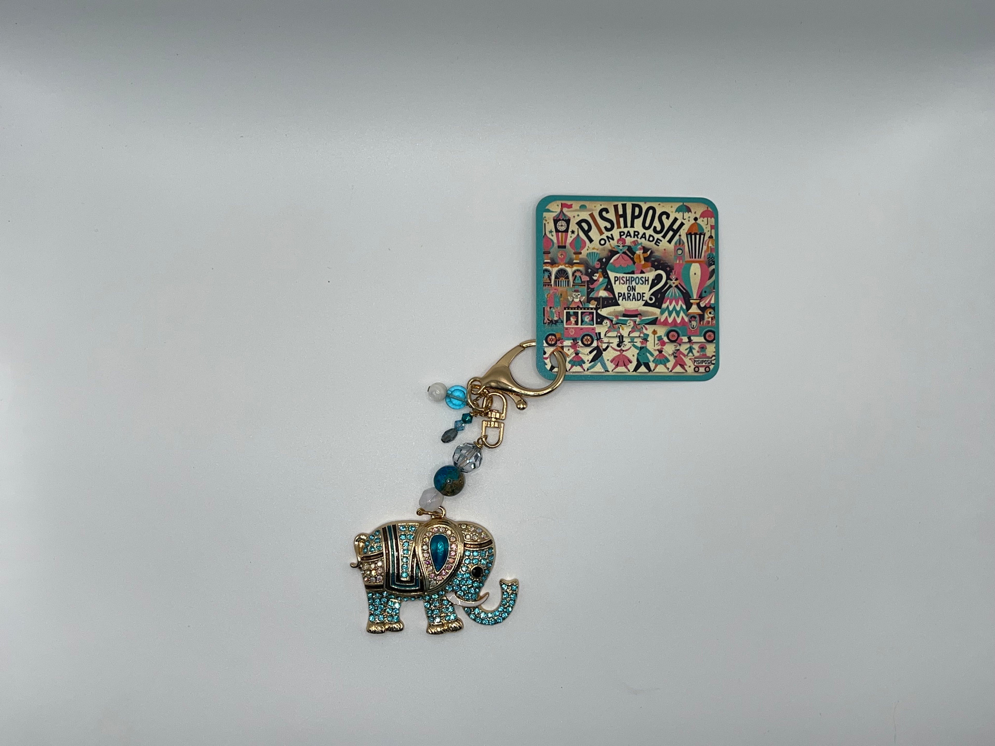 Blue Rhinestone Elephant - Scissor Charm/Zipper Bag Pull