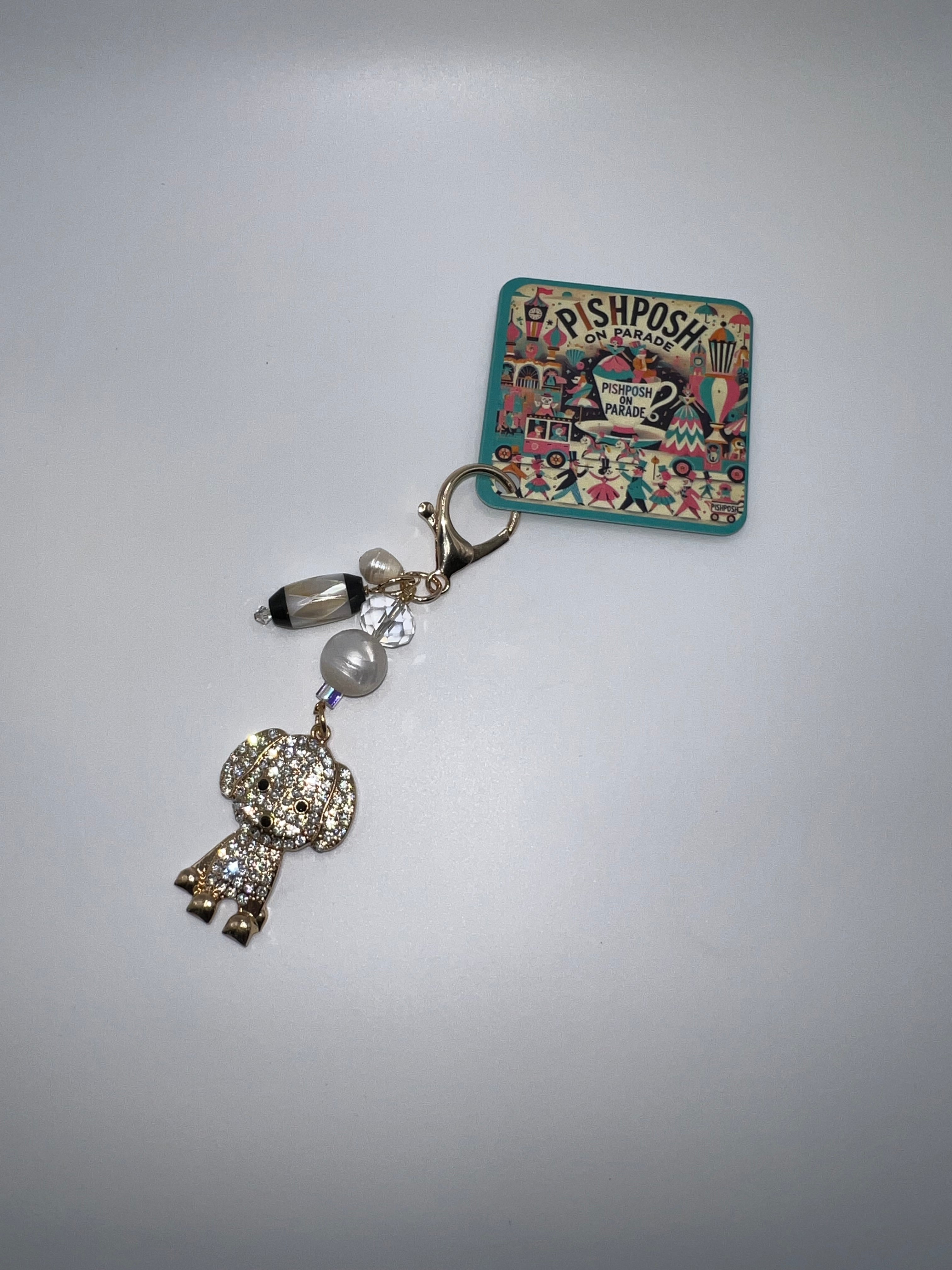 Clear Rhinestone Puppy - Scissor Charm/Zipper Bag Pull