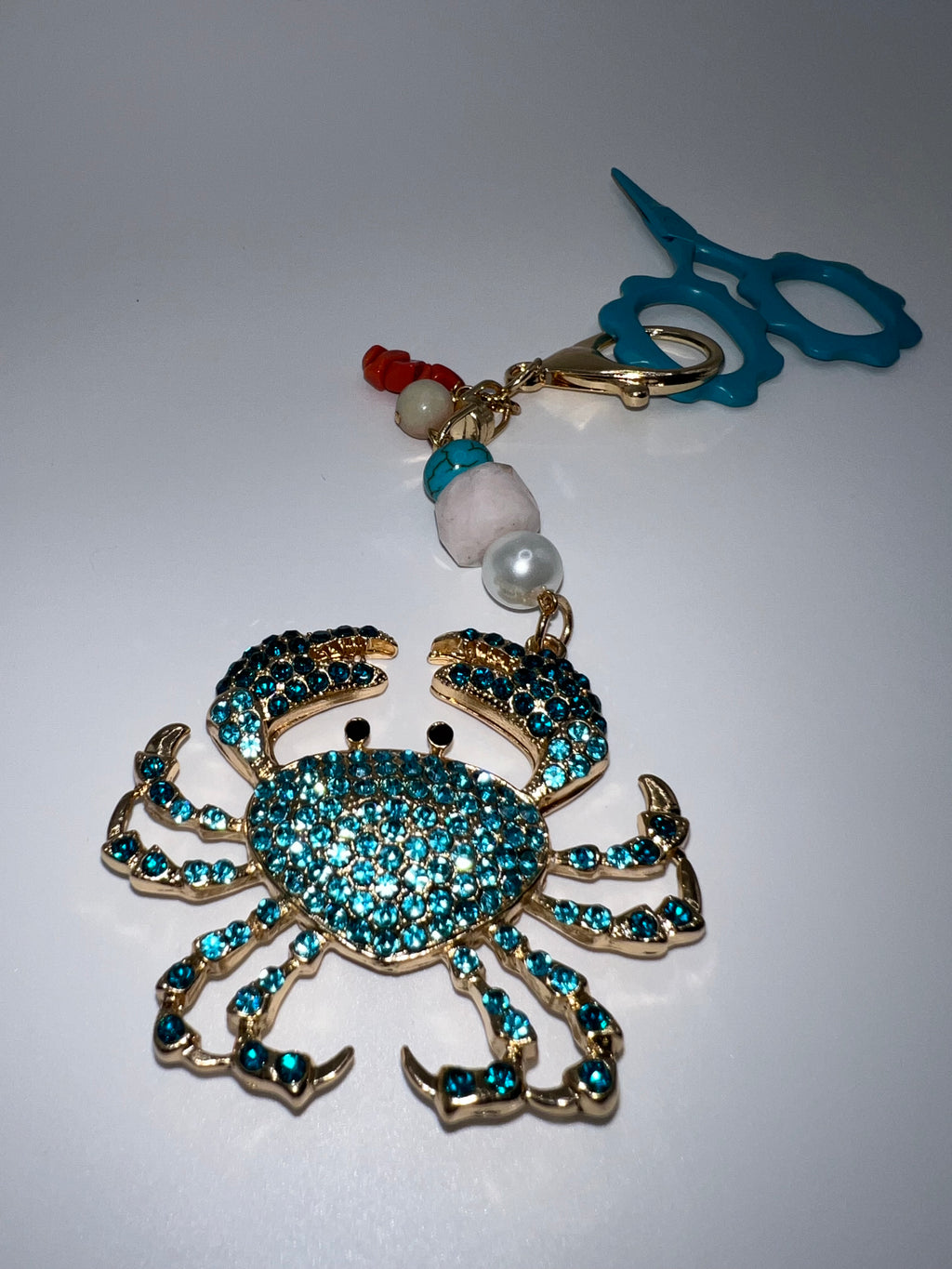 Blue Rhinestone Crab - Scissor Charm/Zipper Bag Pull