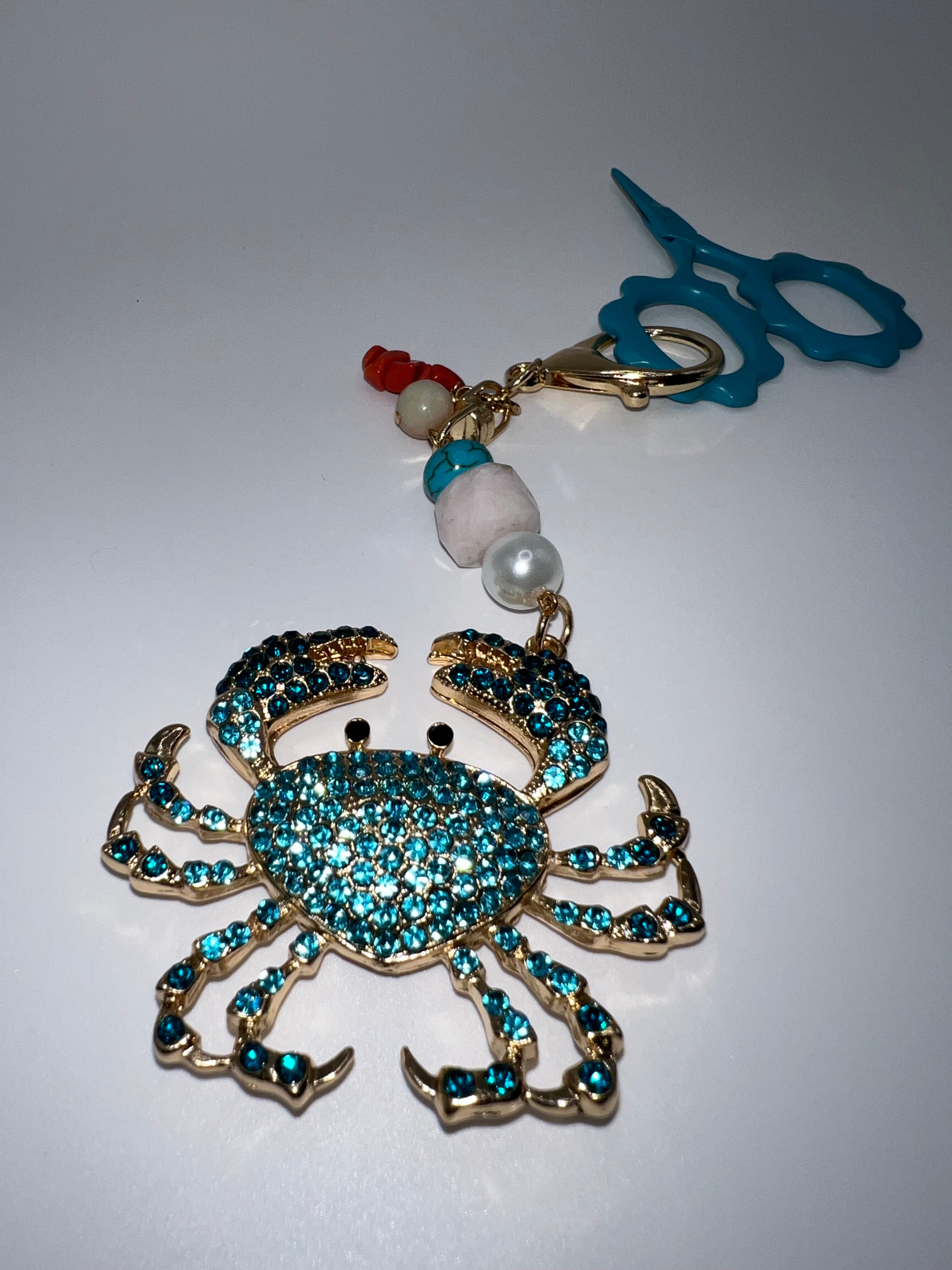 Blue Rhinestone Crab - Scissor Charm/Zipper Bag Pull