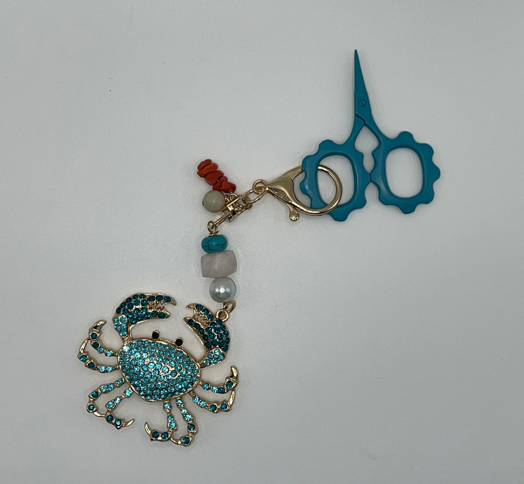 Blue Rhinestone Crab - Scissor Charm/Zipper Bag Pull
