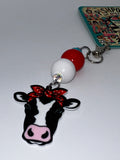 Cow with Red Bow - Scissor Charm/Zipper Bag Pull