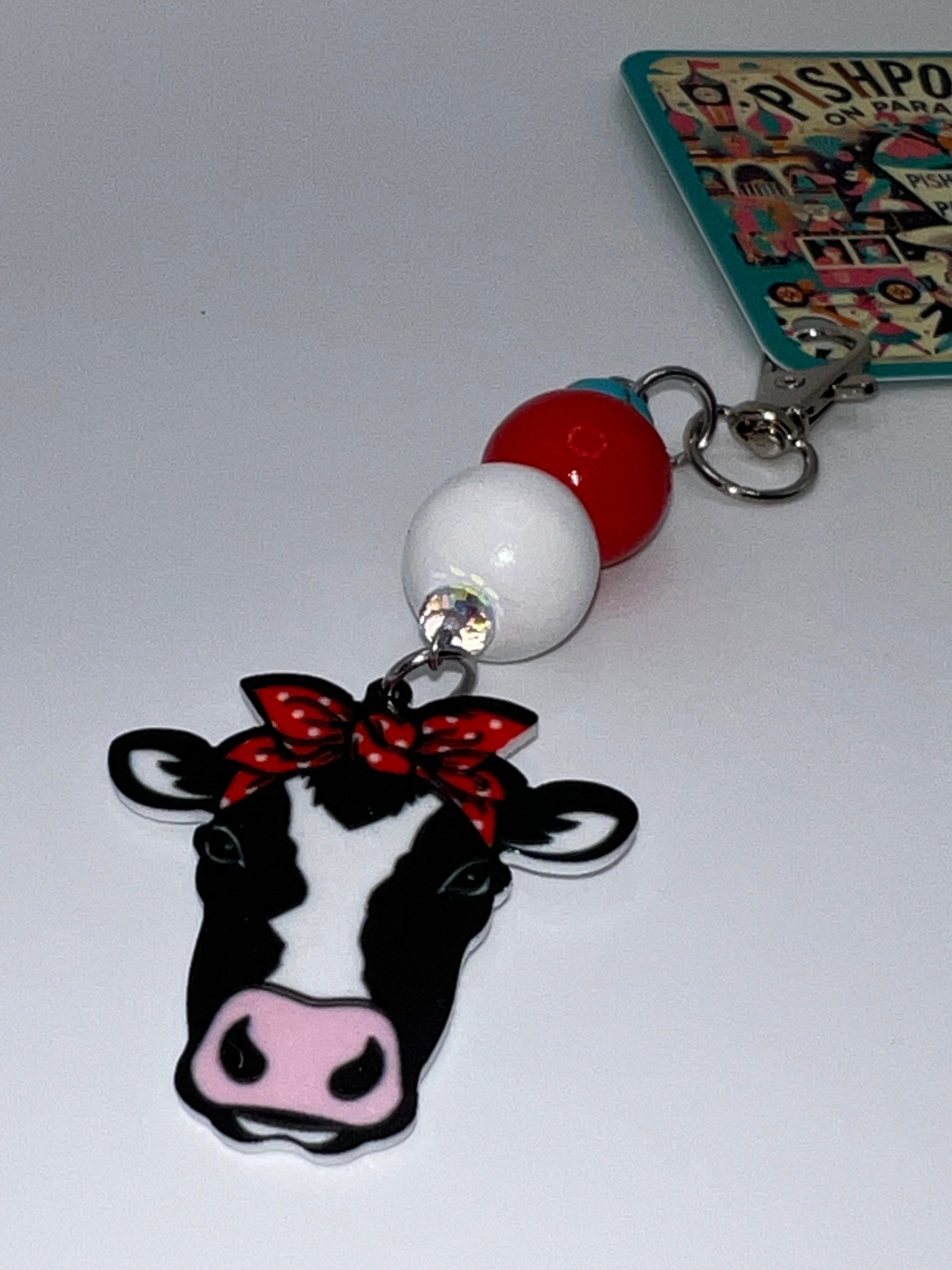 Cow with Red Bow - Scissor Charm/Zipper Bag Pull