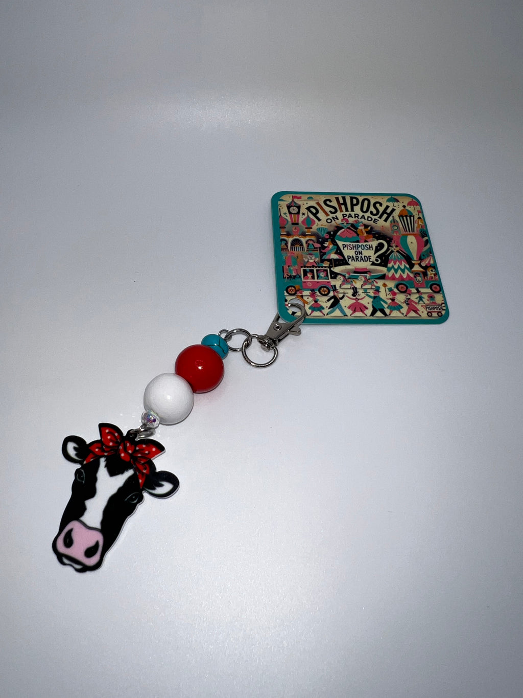Cow with Red Bow - Scissor Charm/Zipper Bag Pull