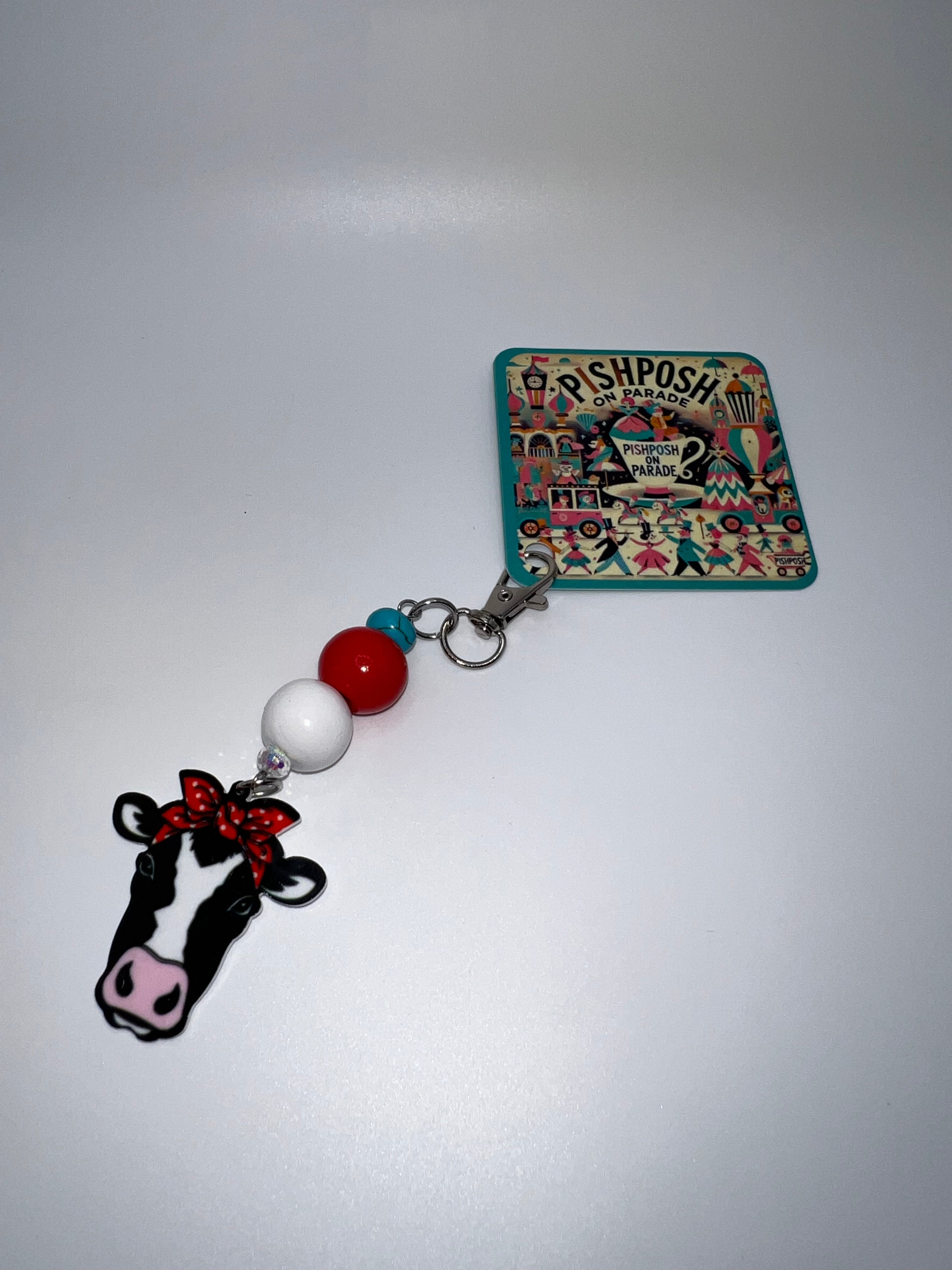 Cow with Red Bow - Scissor Charm/Zipper Bag Pull