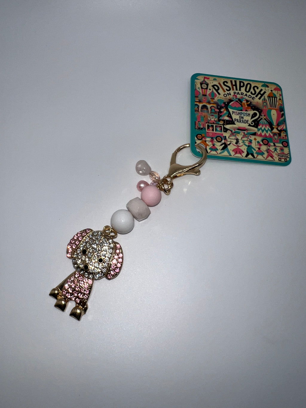 Light Pink Rhinestone Puppy - Scissor Charm/Zipper Bag Pull