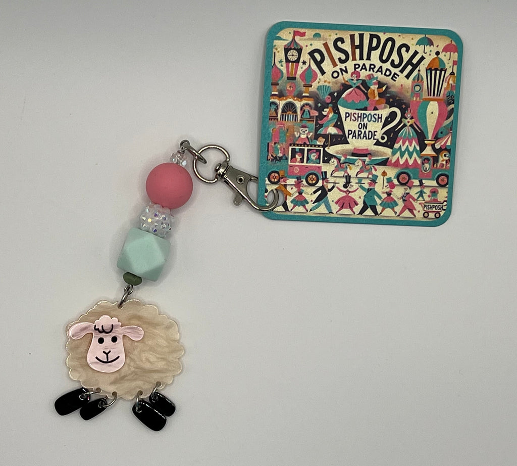 Cream Sheep with Beads - Scissor Charm/Zipper Bag Pull