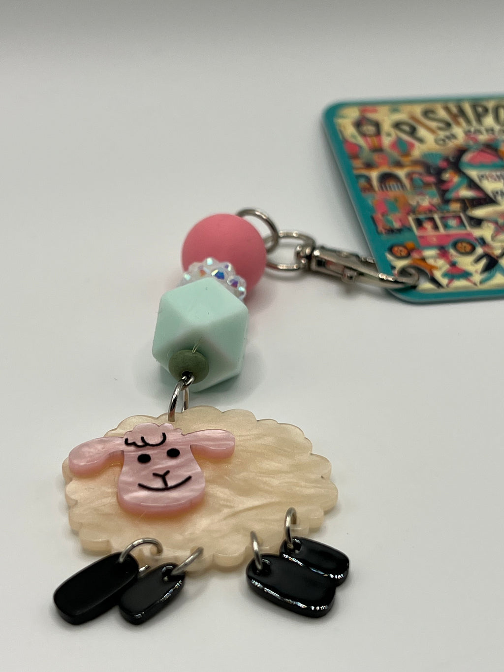 Cream Sheep with Beads - Scissor Charm/Zipper Bag Pull