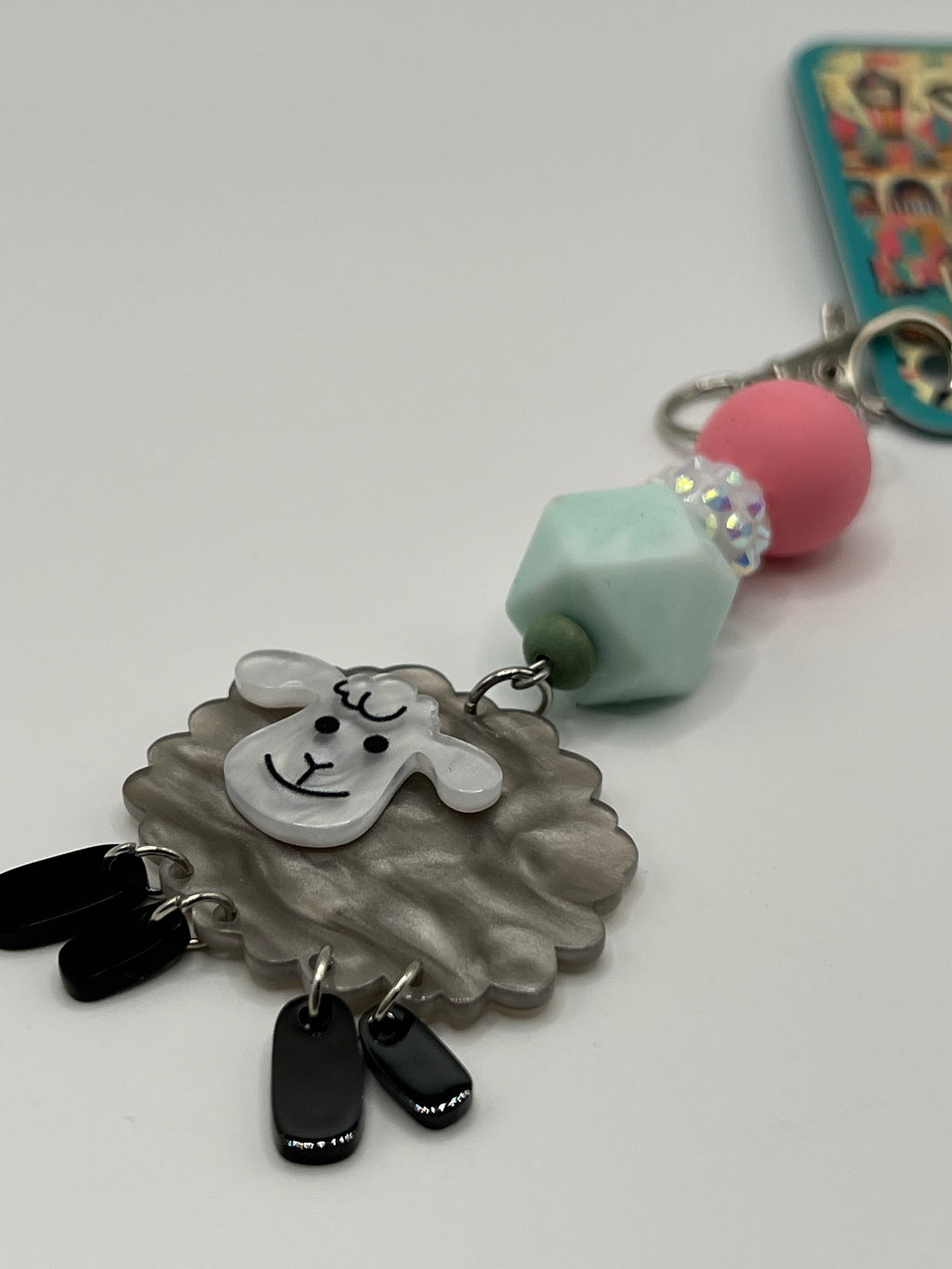 Grey Sheep with Beads - Scissor Charm/Zipper Bag Pull