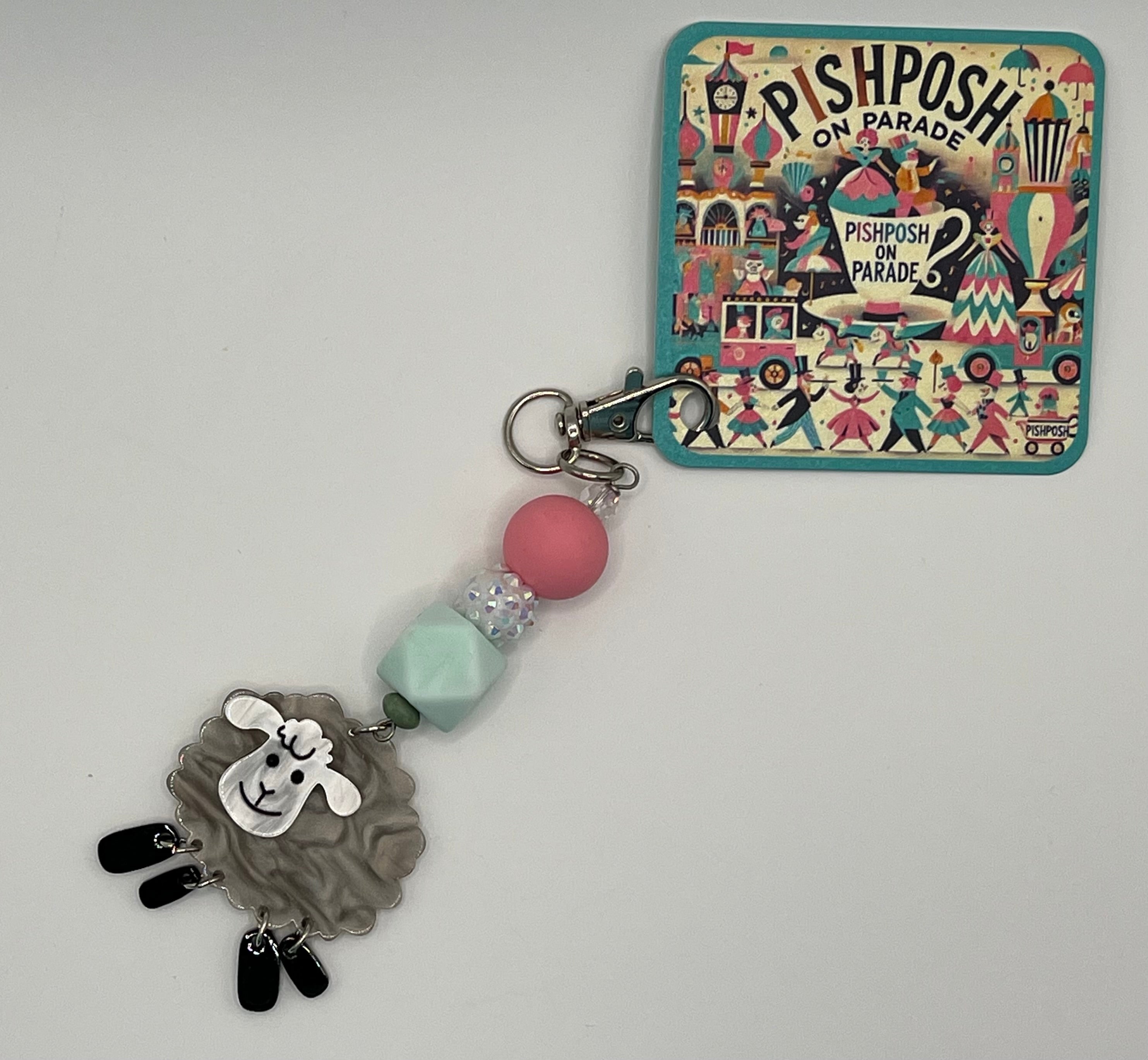 Grey Sheep with Beads - Scissor Charm/Zipper Bag Pull