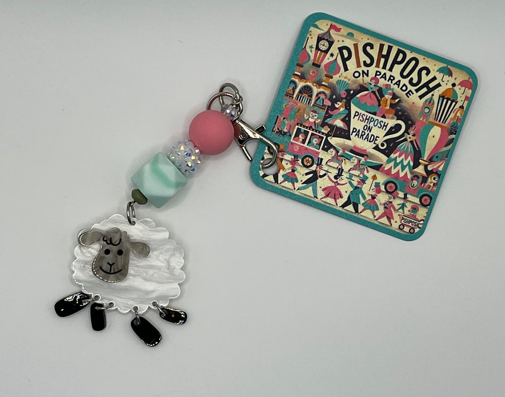 White Sheep with Beads - Scissor Charm/Zipper Bag Pull