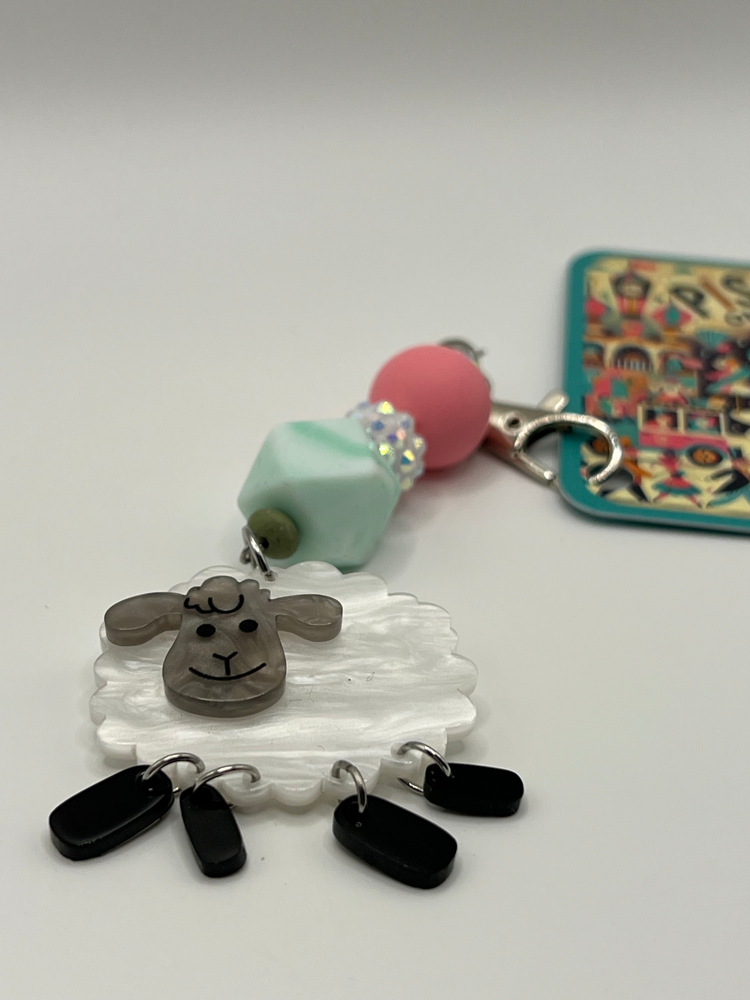 White Sheep with Beads - Scissor Charm/Zipper Bag Pull