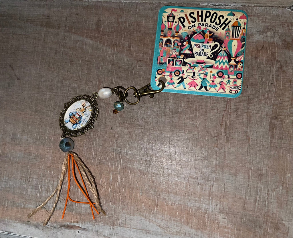 Bunny with Basket and Tassel - Scissor Charm/Zipper Bag Pull
