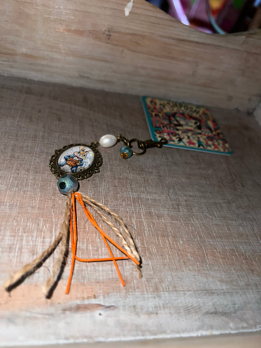 Bunny with Basket and Tassel - Scissor Charm/Zipper Bag Pull