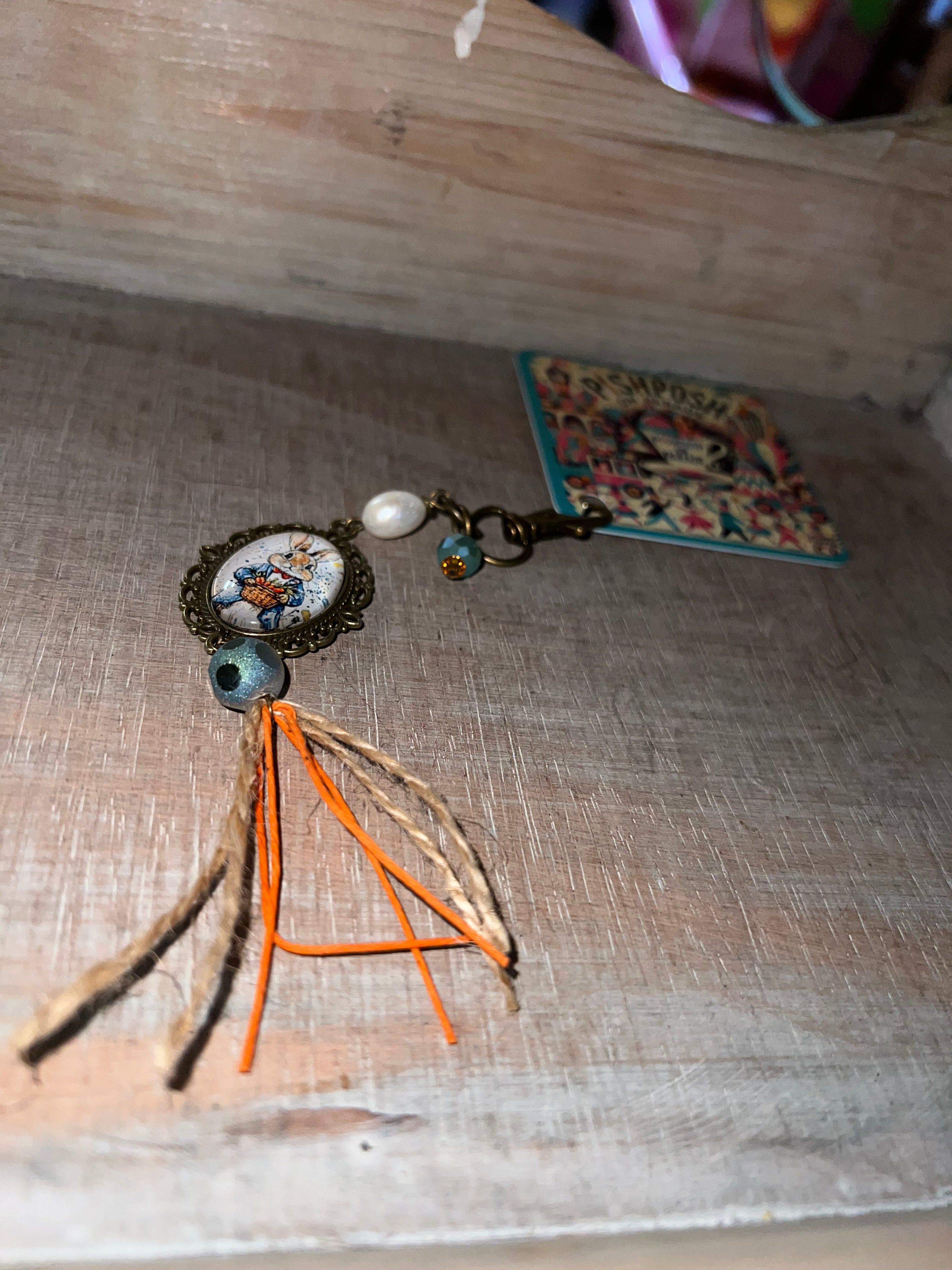 Bunny with Basket and Tassel - Scissor Charm/Zipper Bag Pull