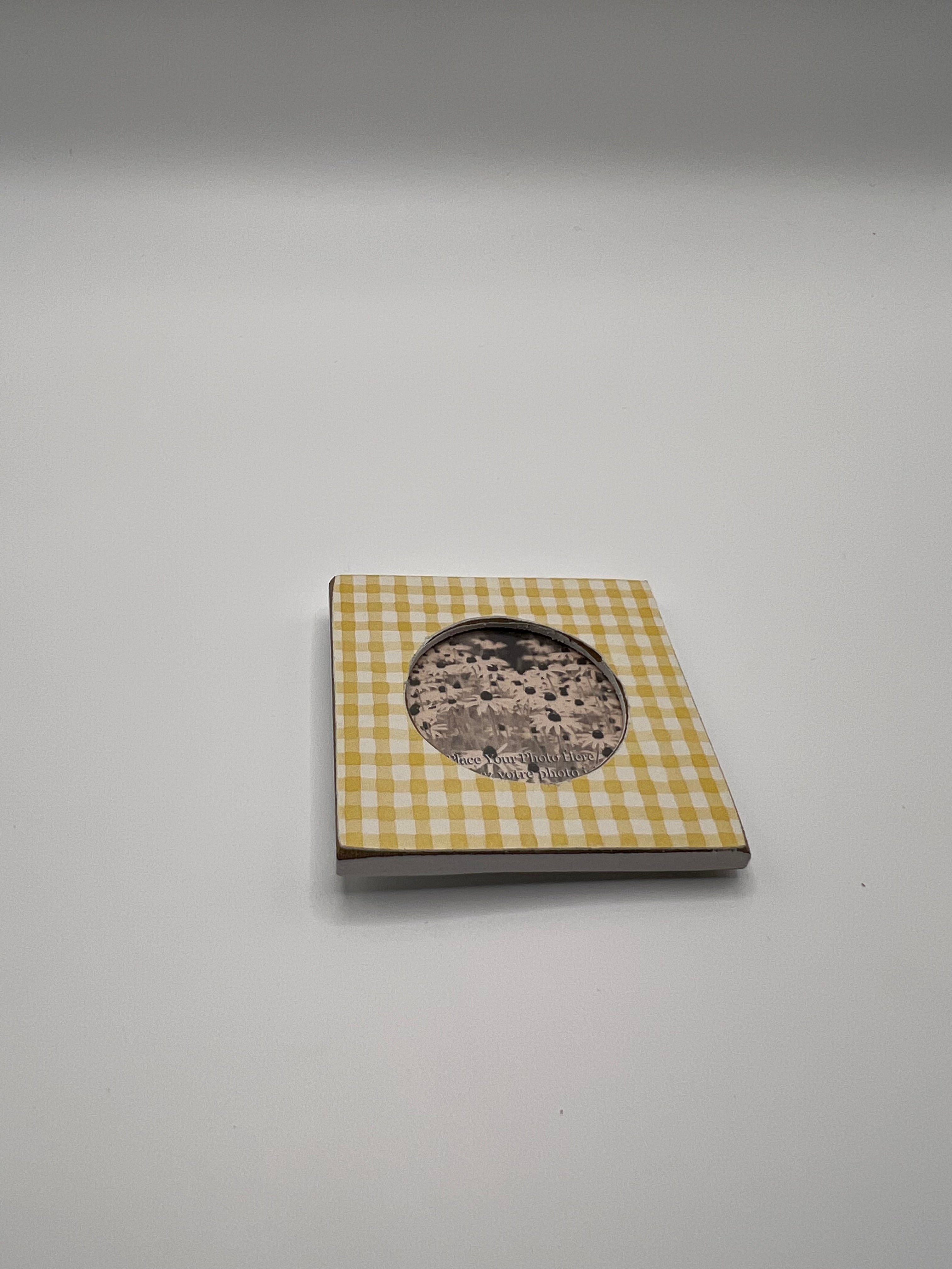 Yellow Gingham Needle Minder ( cross stitch not included)