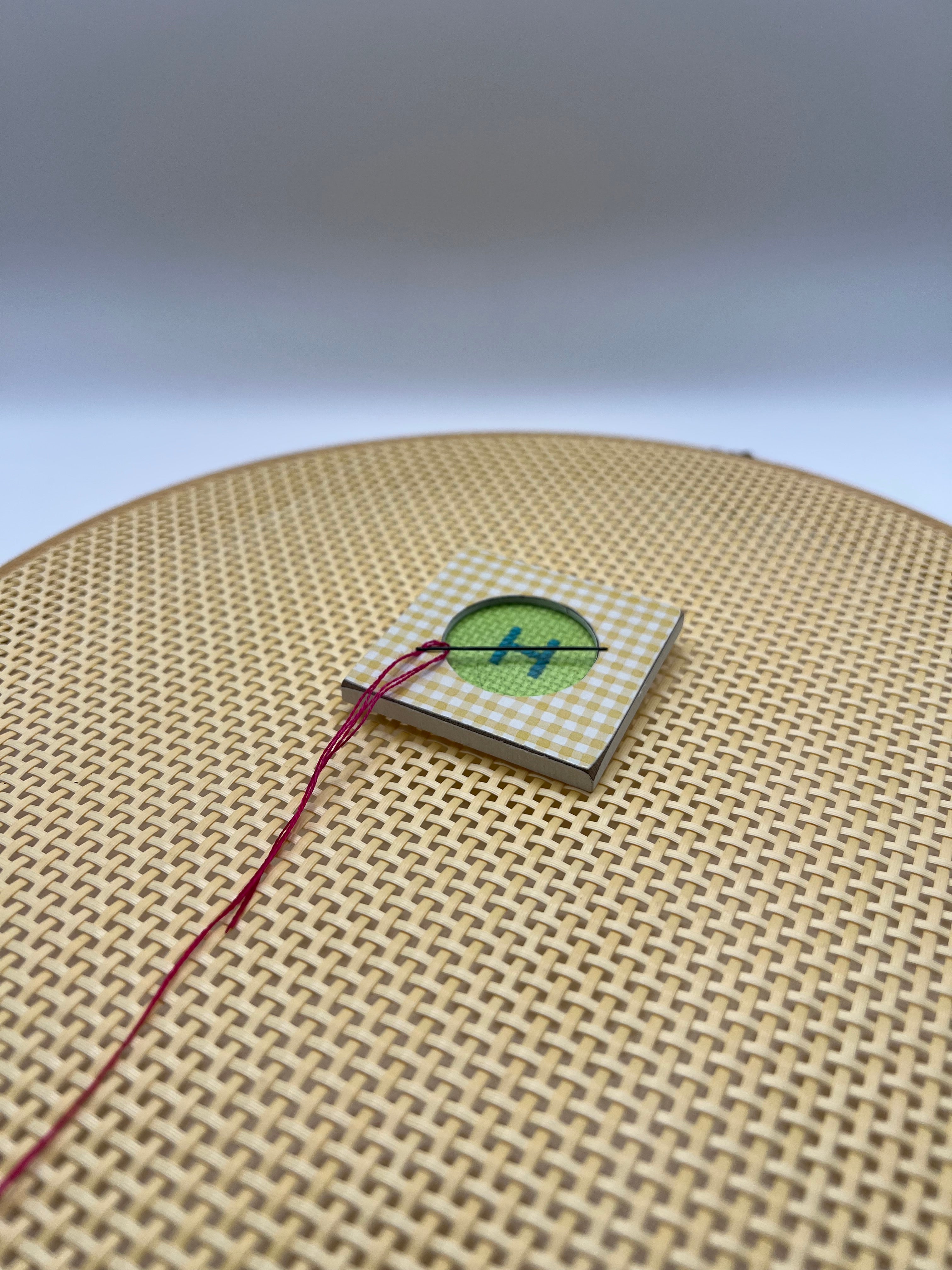 Yellow Gingham Needle Minder ( cross stitch not included)