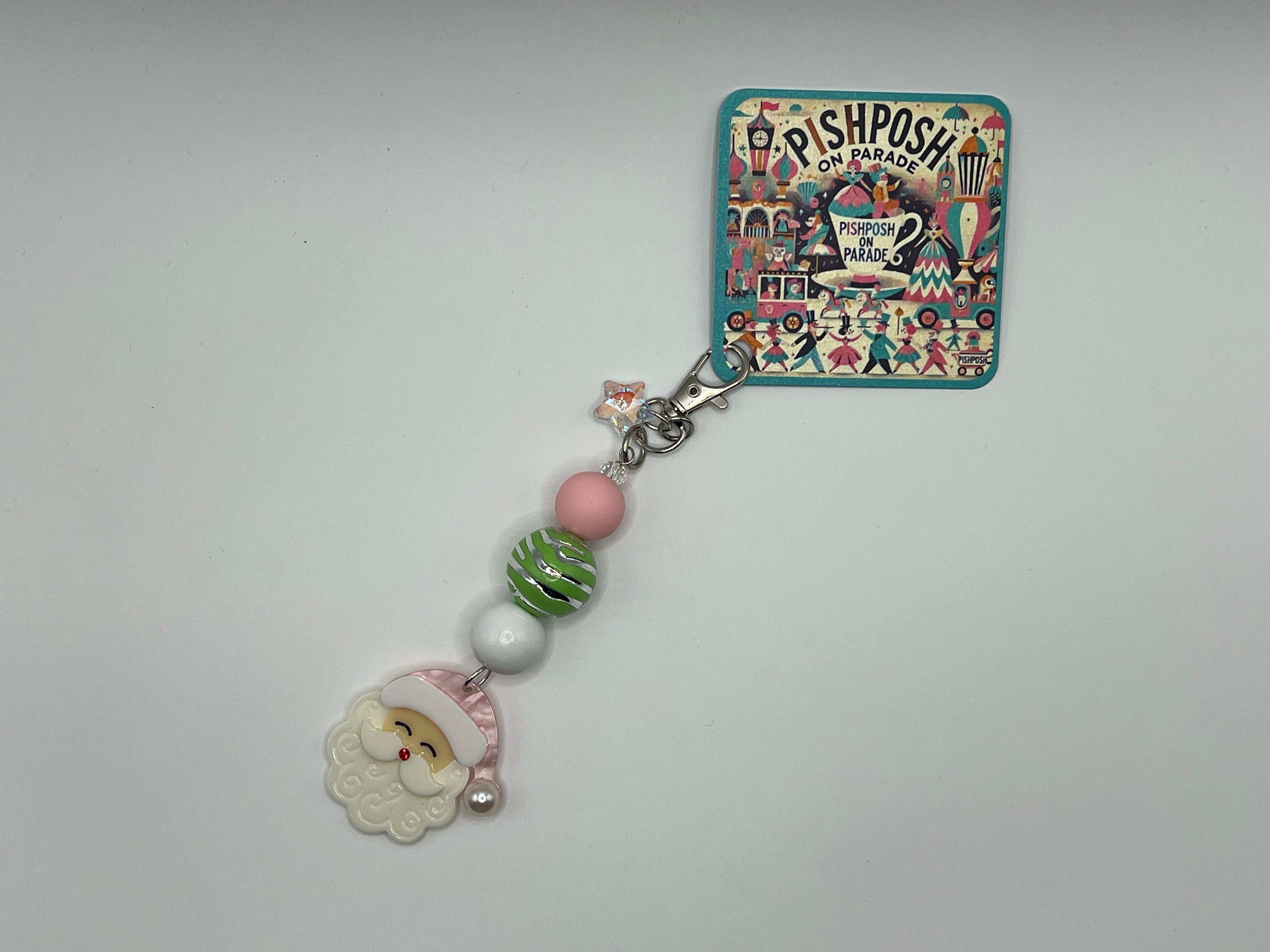 Pink Hat Santa with AB Star - Charm / Bag Zipper Pull
