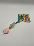 Pink & White Lollipop with White Sparkle Bead - Charm / Bag Zipper Pull