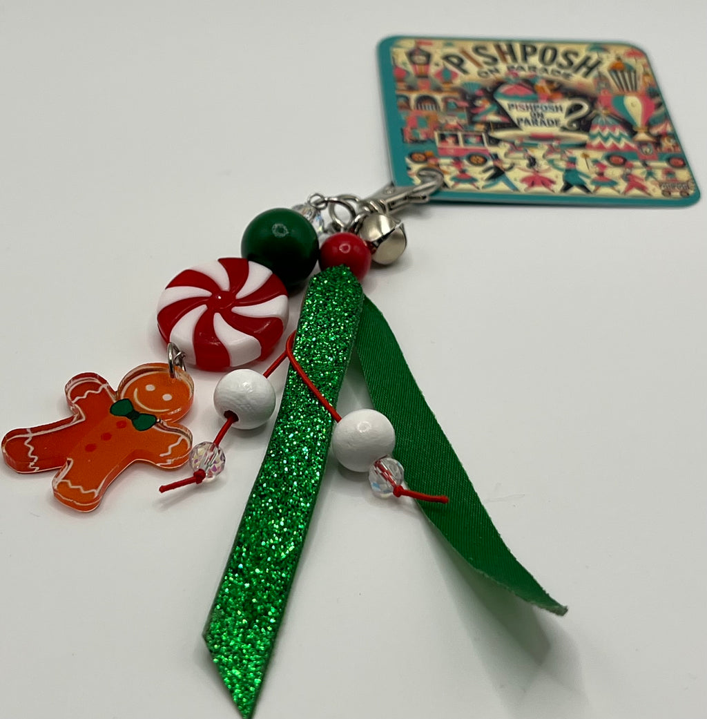 Gingerbread man with Peppermint - Charm / Bag Zipper Pull
