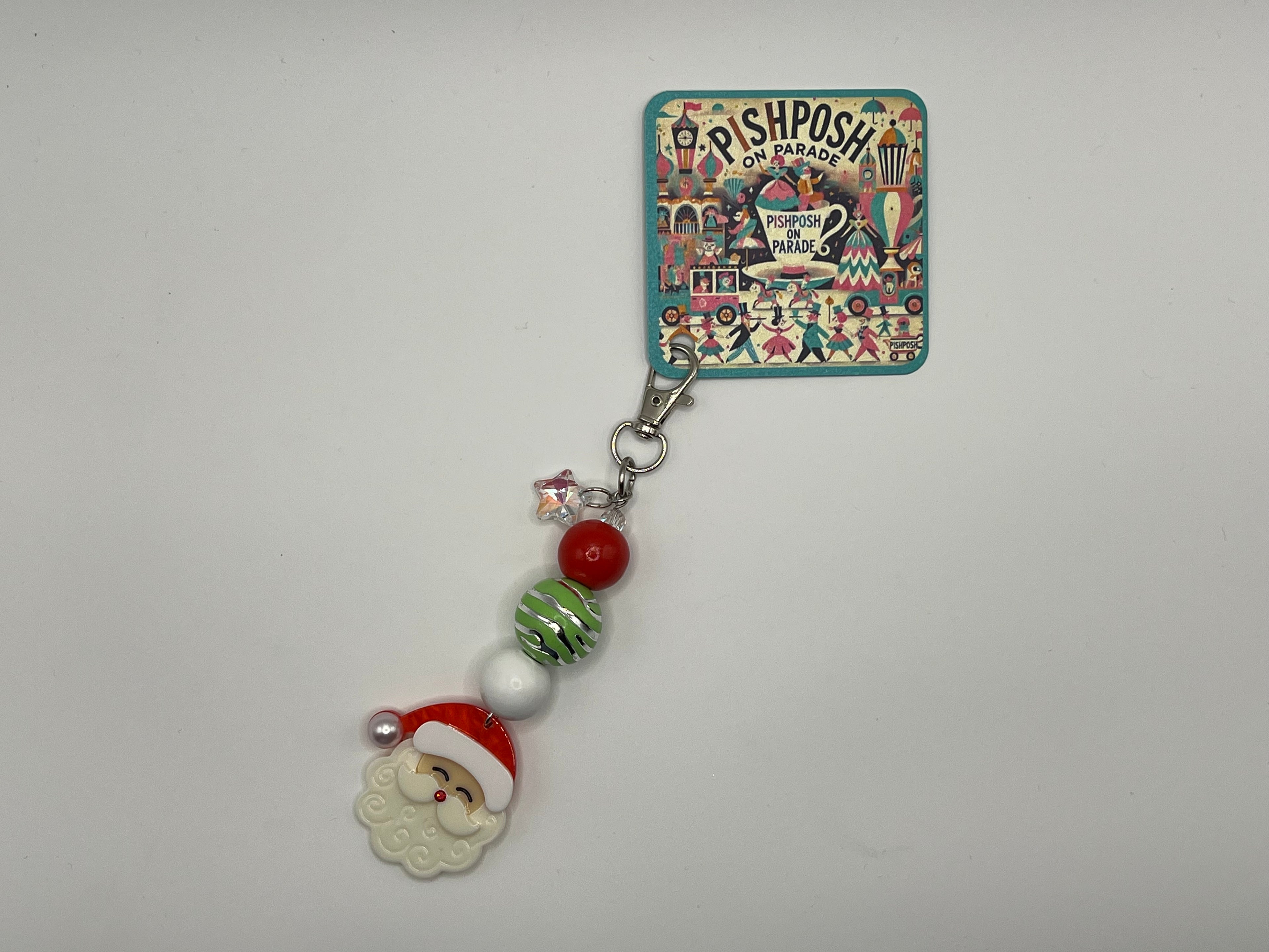 Red Hat Santa with Crystal Star - Charm / Bag Zipper Pull