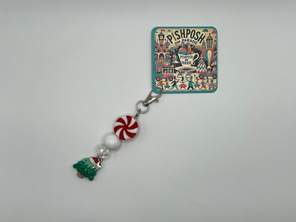 Cute Whimsical Christmas Tree with Silver Star Charm and Peppermint Bead - Charm / Bag Zipper Pull