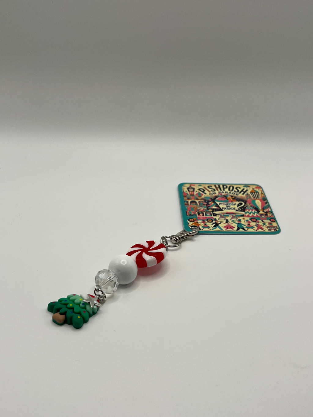 Cute Whimsical Christmas Tree with Silver Star Charm and Peppermint Bead - Charm / Bag Zipper Pull